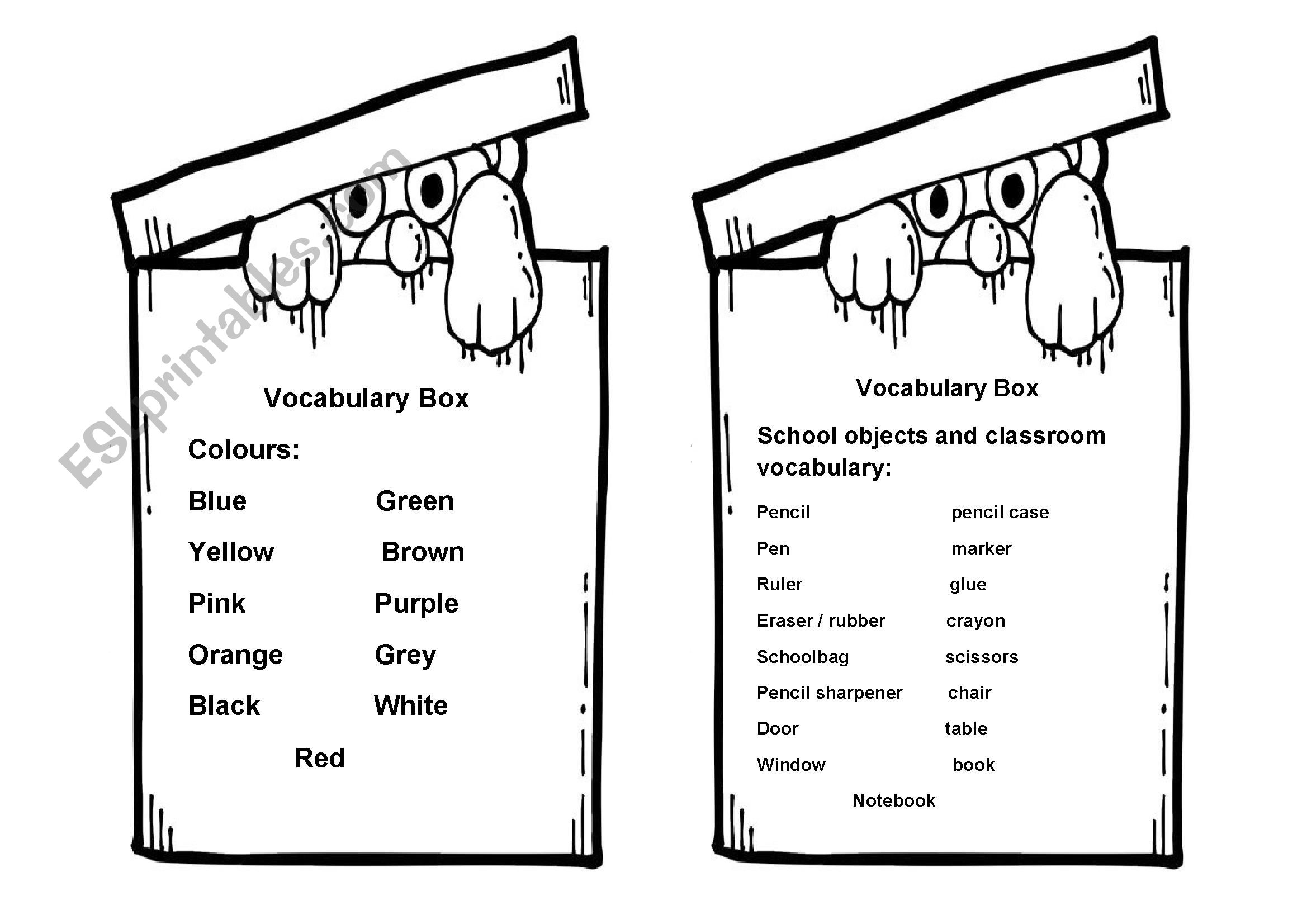 Vocabulary corners worksheet