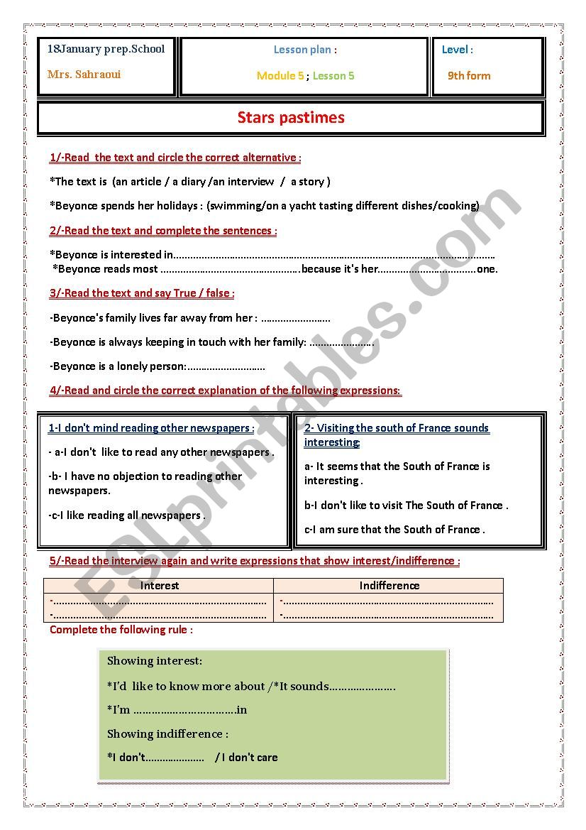 stars pastime 9th f worksheet