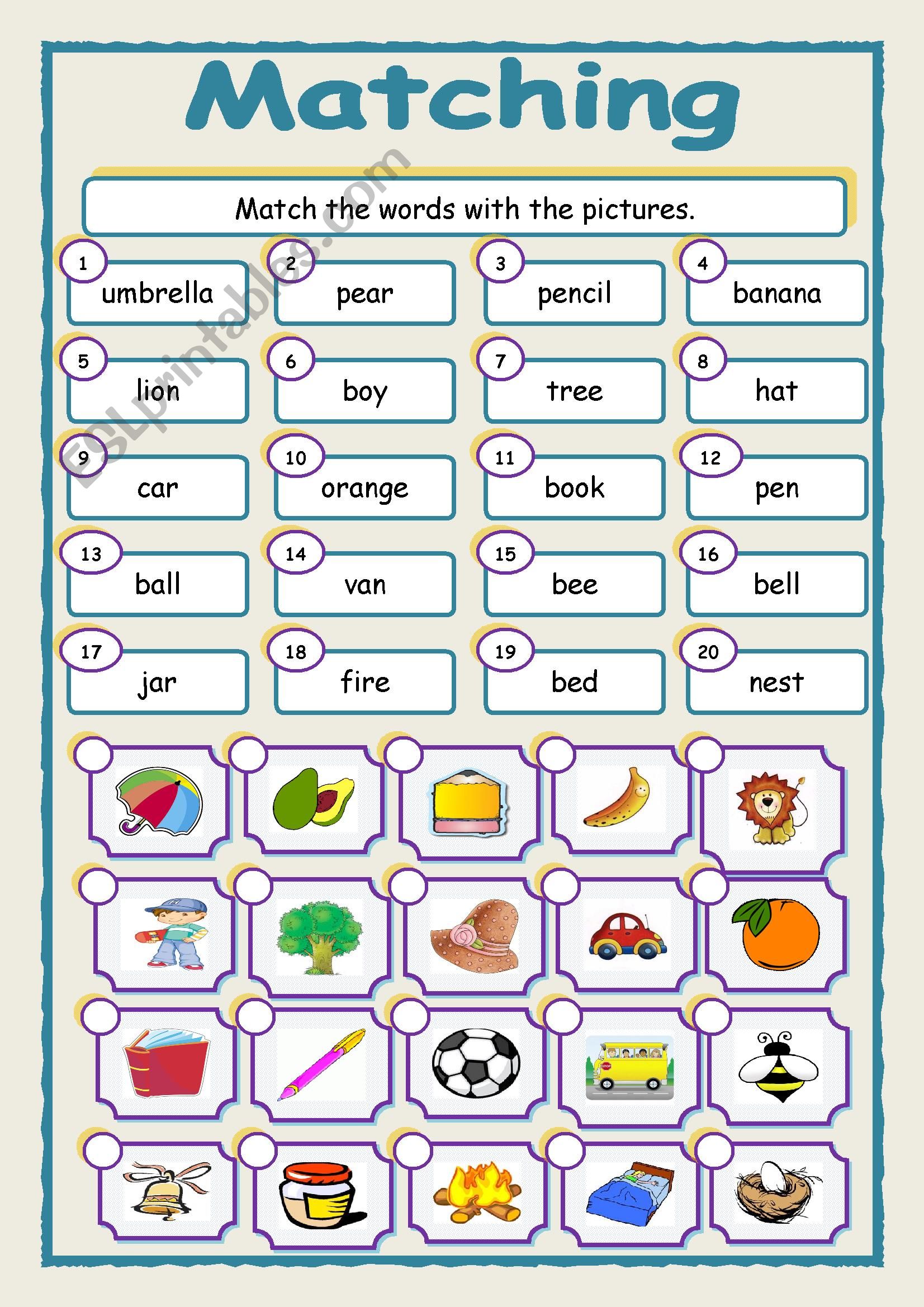 Vocabulary Matching With Pictures Esl Worksheet By Jhansi