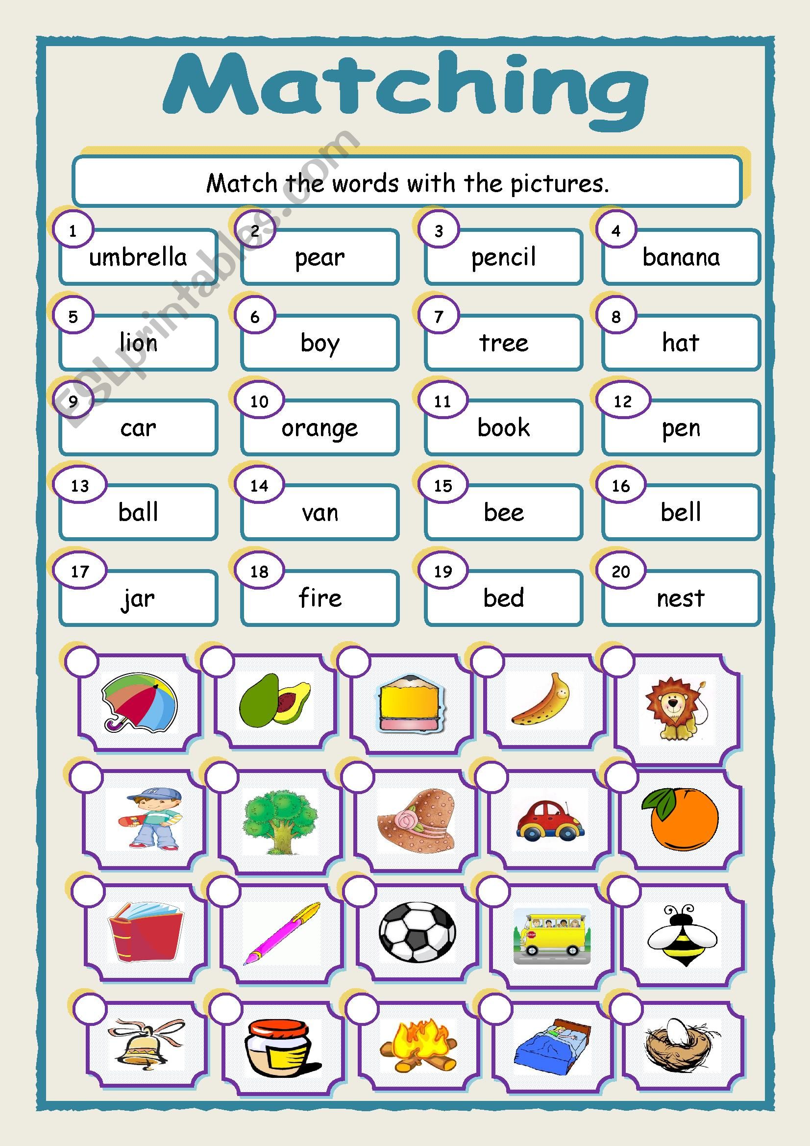 vocabulary worksheet matching