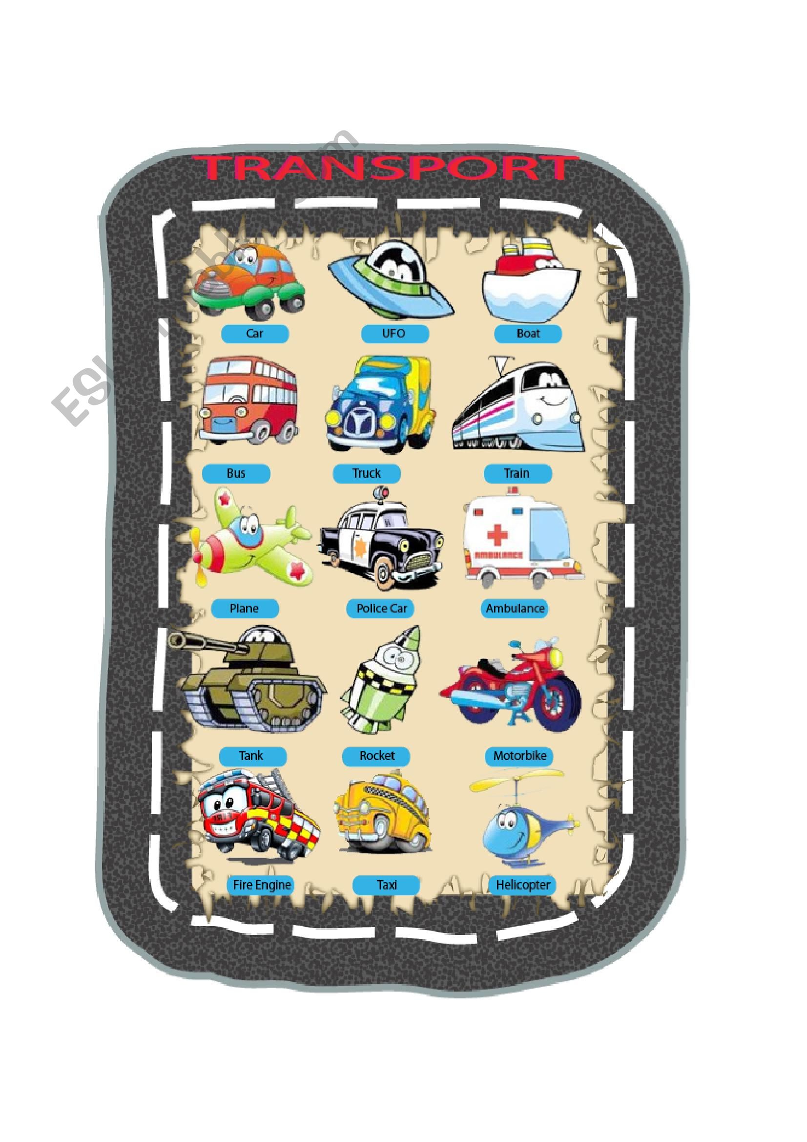 Transport Pictionary/Poster worksheet
