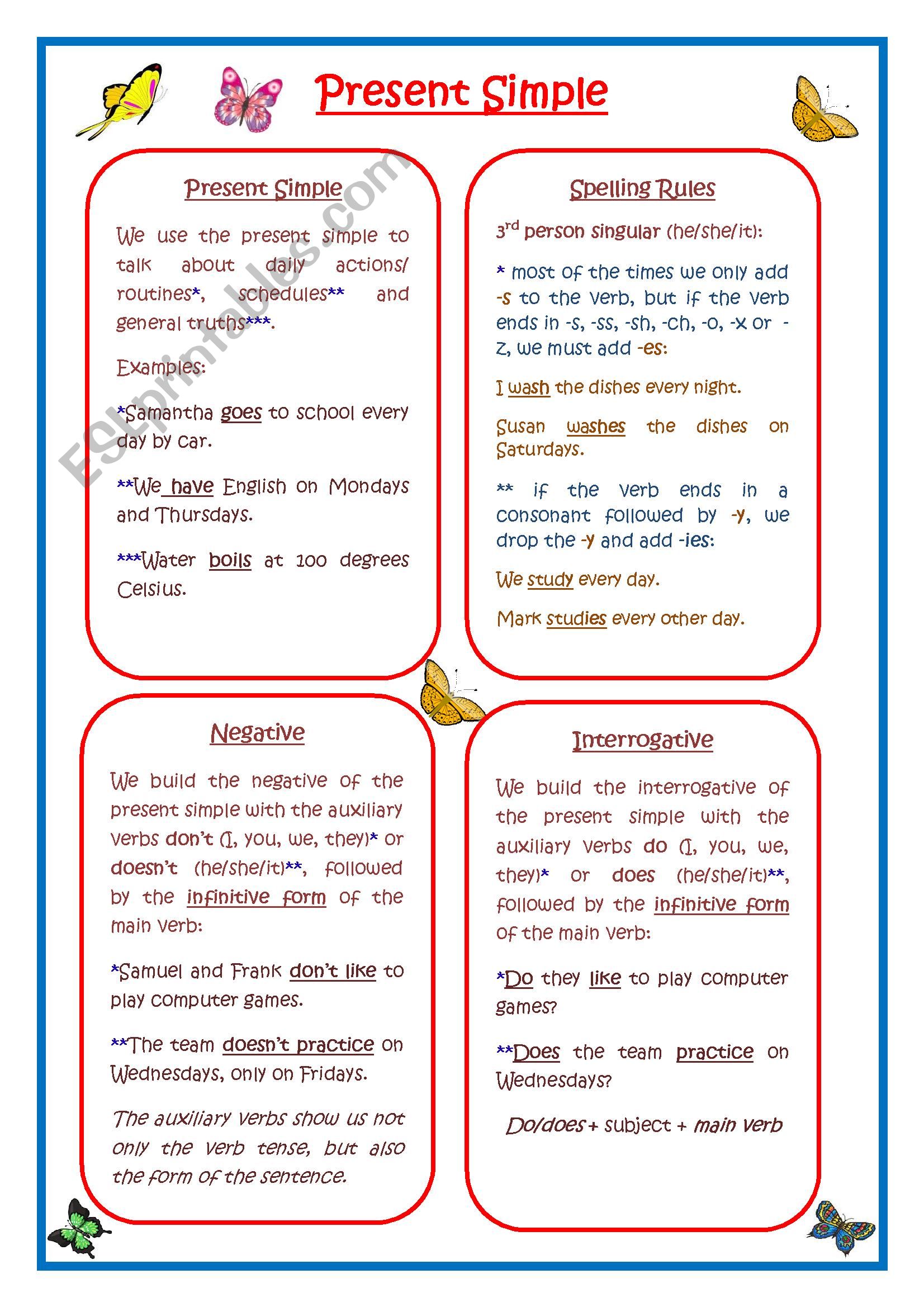 Present Simple: rules and exercises