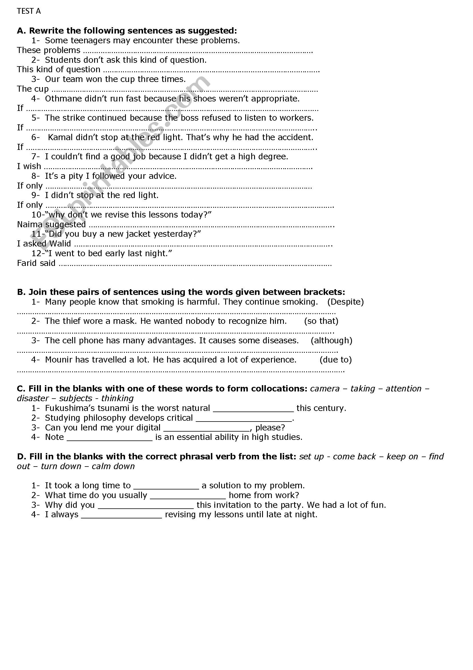 TESTS worksheet