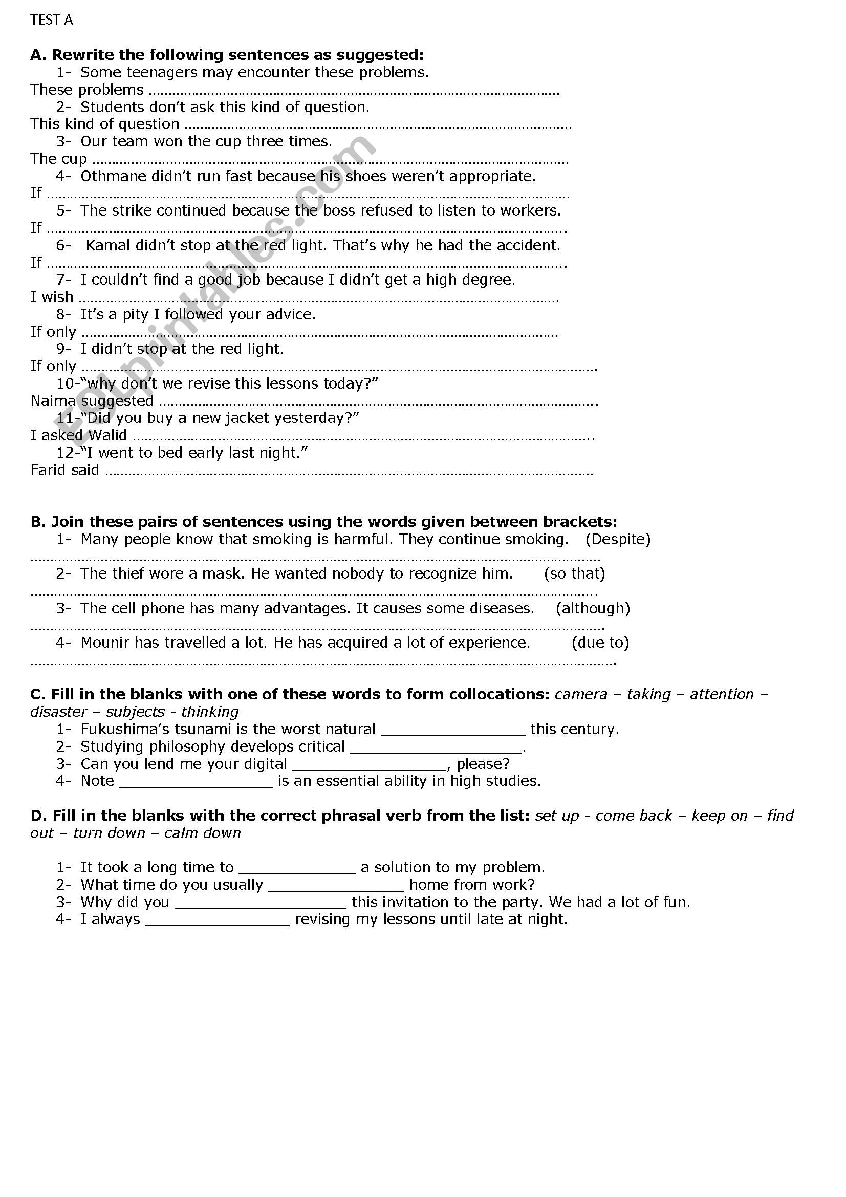 TESTS worksheet