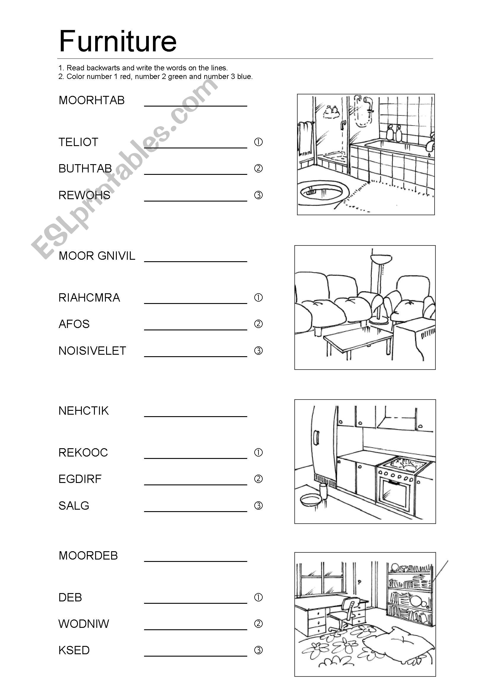 Furniture worksheet