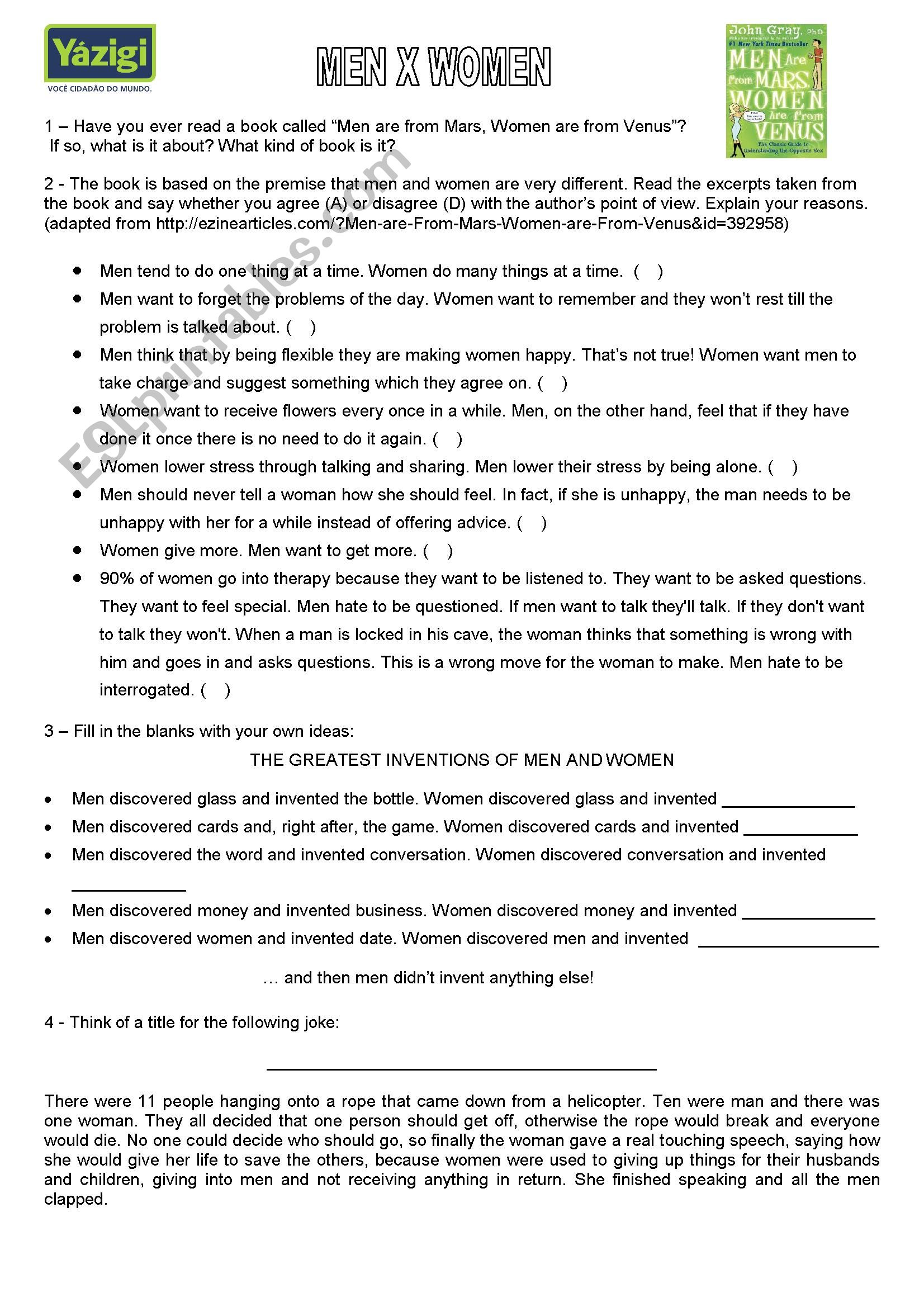 Men X Women worksheet