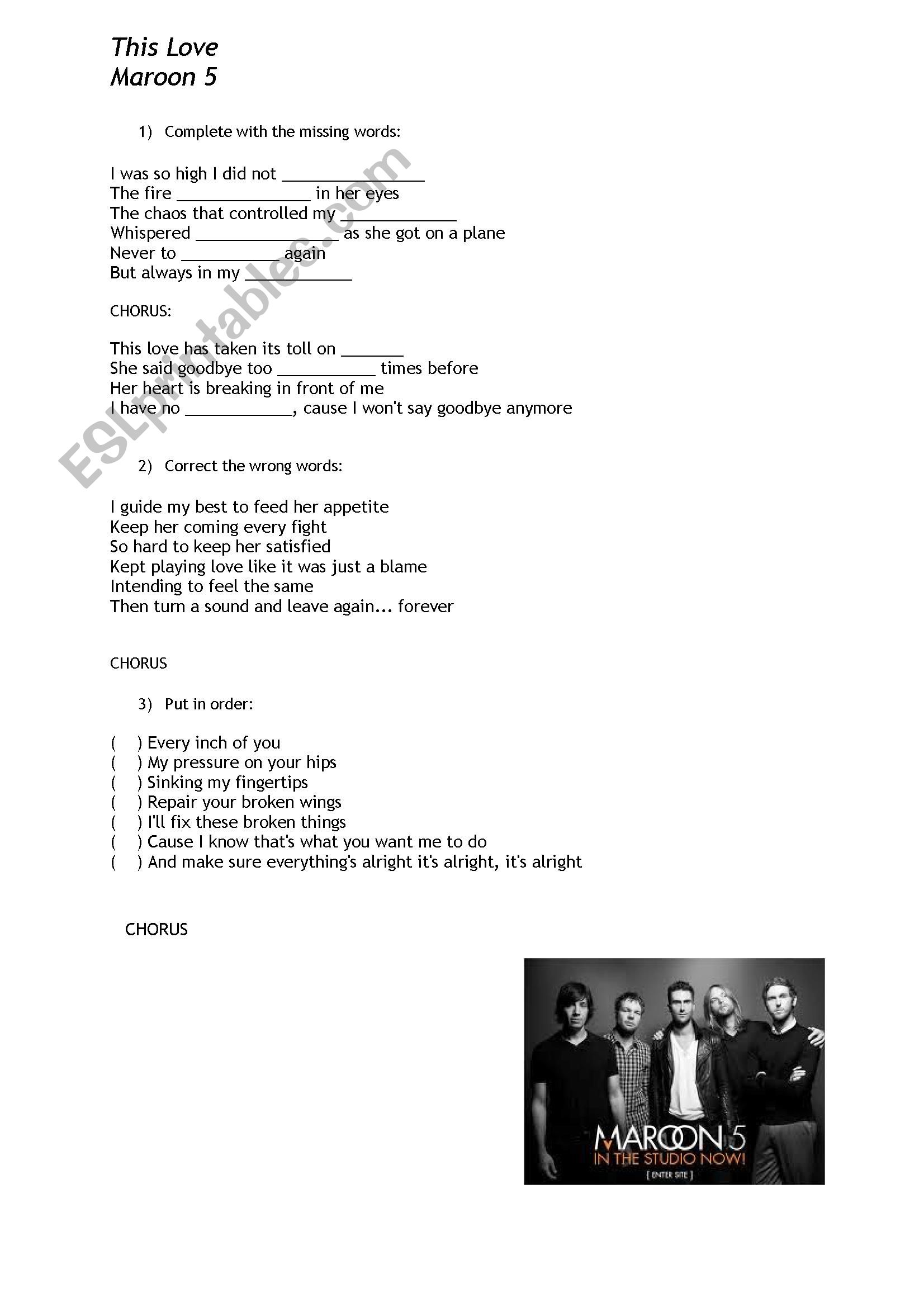 Maroon 5 - This Love worksheet