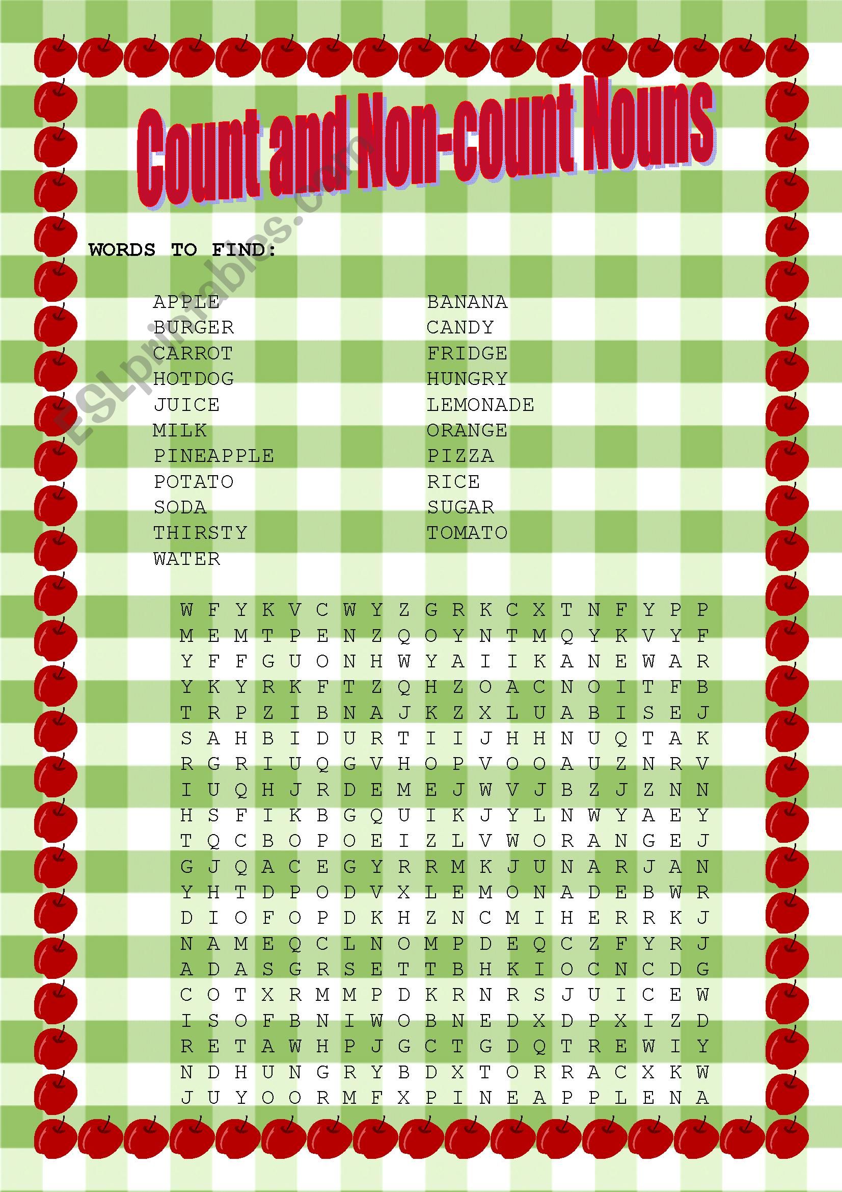 Count and Non-count nouns worksheet