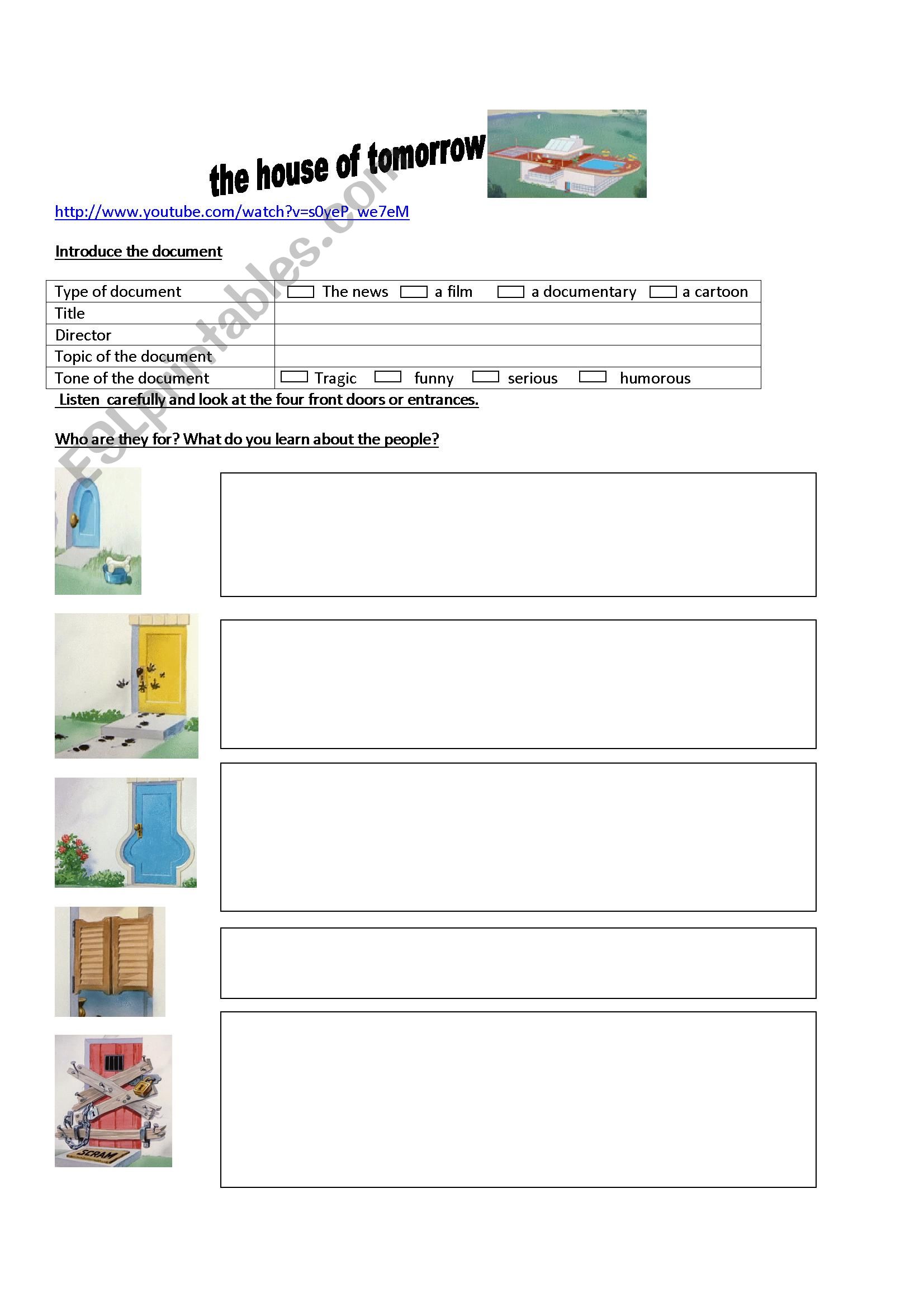 Cartoon The house of tomorrow worksheet