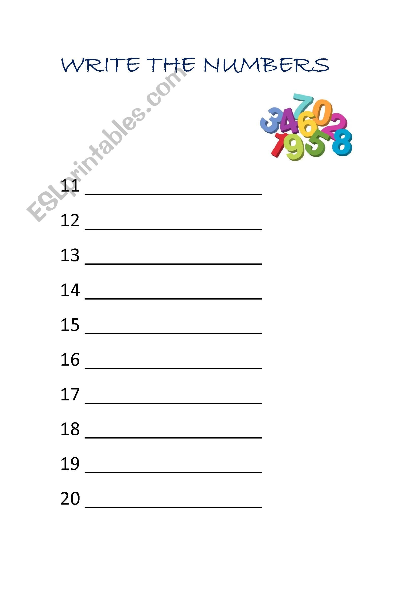 WRITE THE NUMBERS worksheet