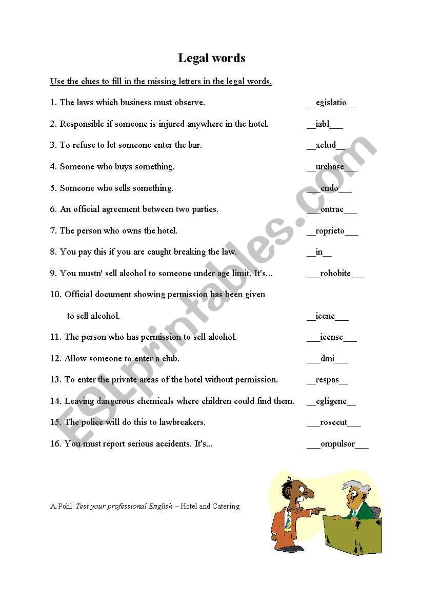 legal words worksheet