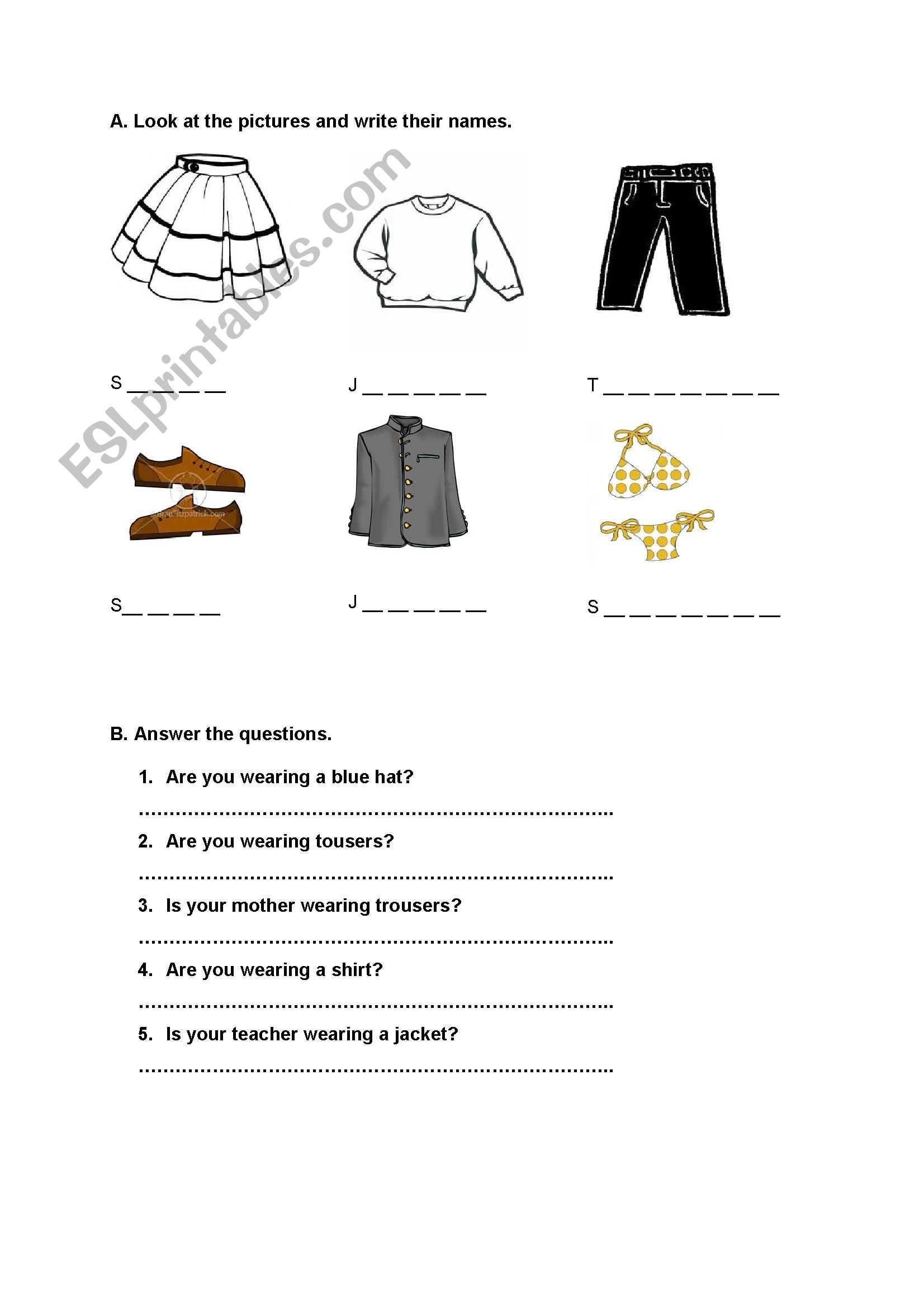 clothes worksheet