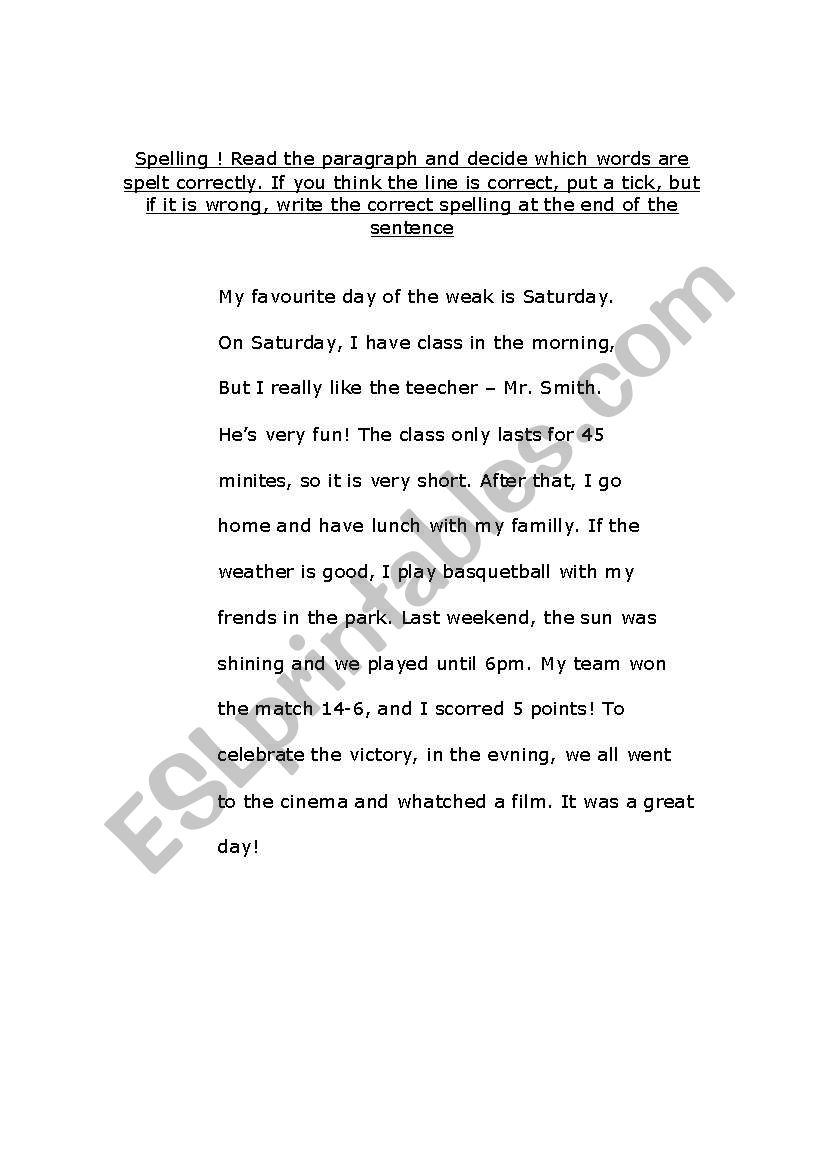 Spot the spelling mistakes! worksheet