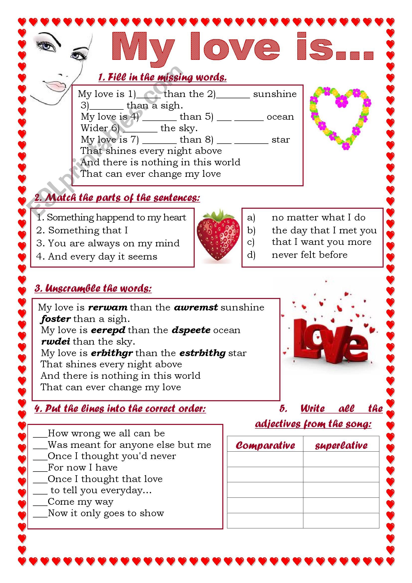 My love is warmer worksheet