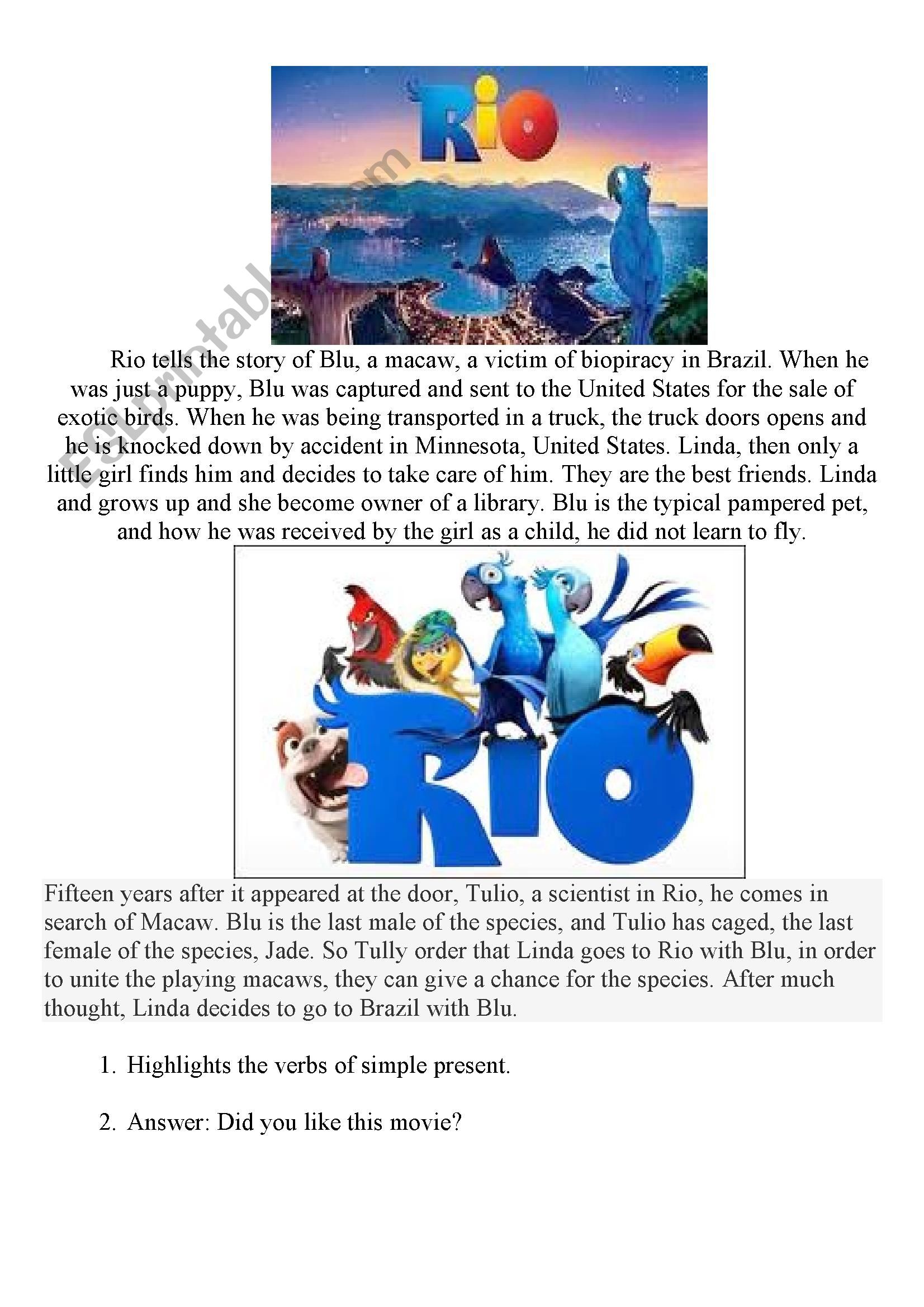 Film: Rio worksheet