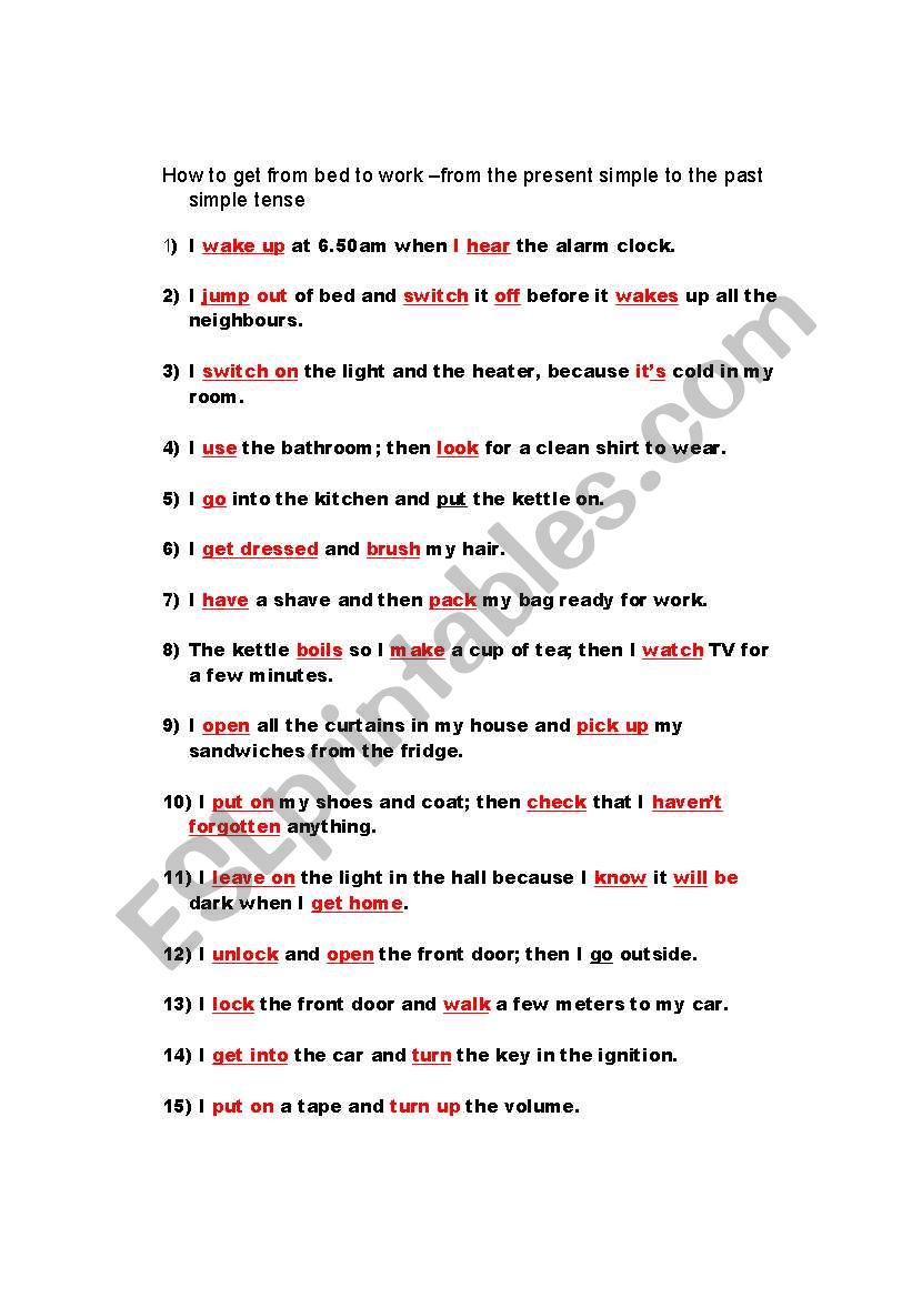 How to get from Bed to Work worksheet