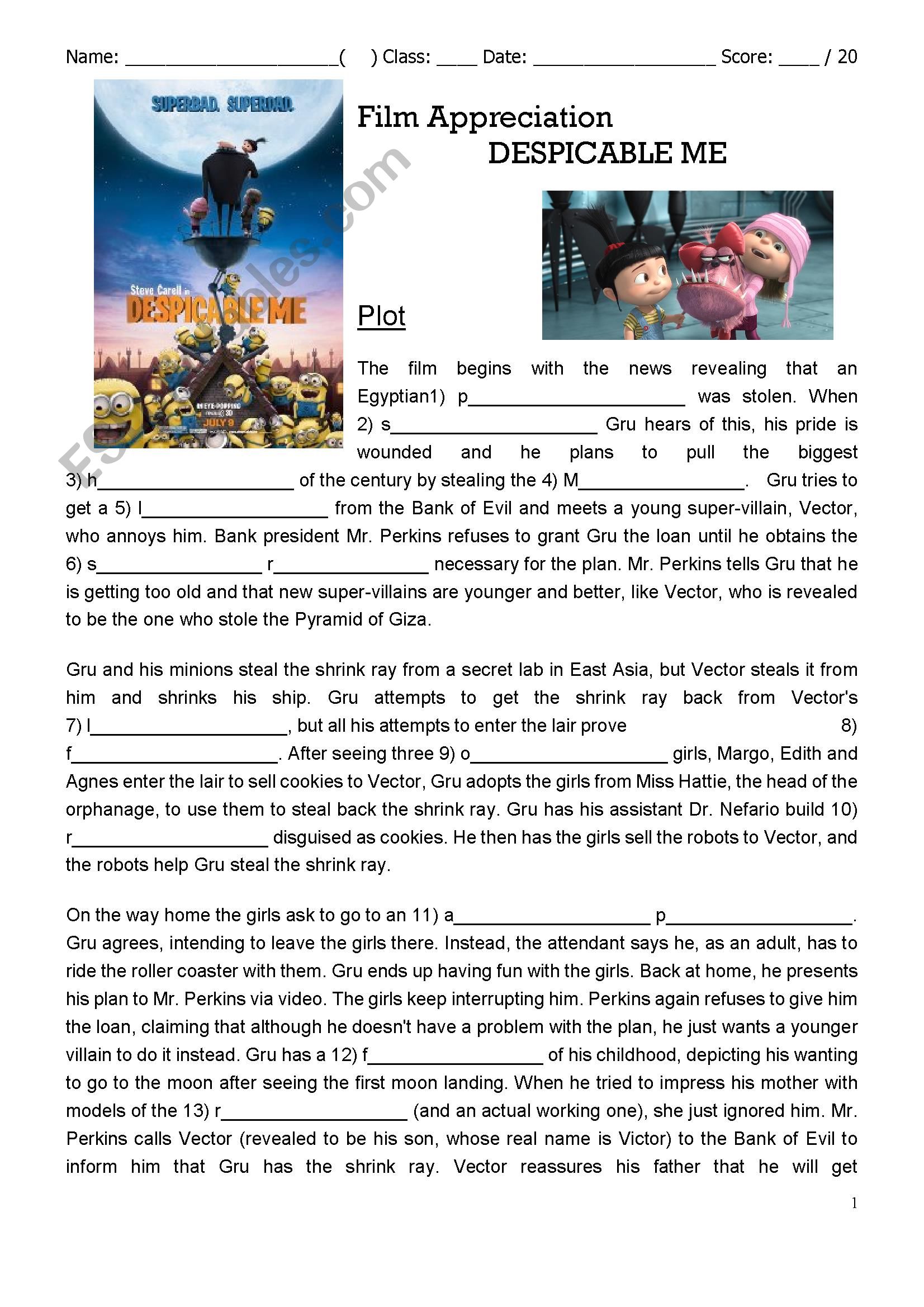 Despicable Me worksheet