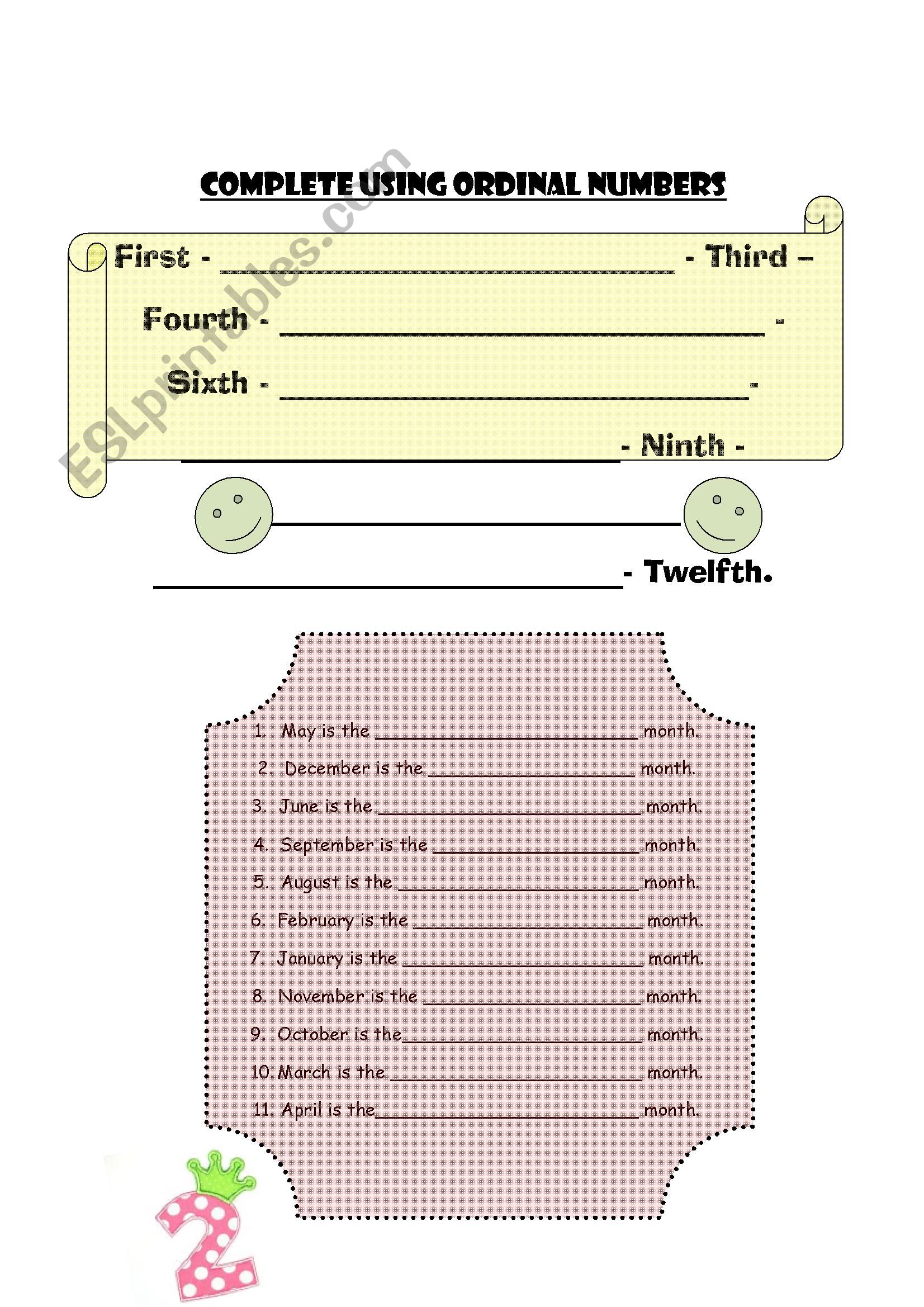 Ordinal numbers worksheet worksheet