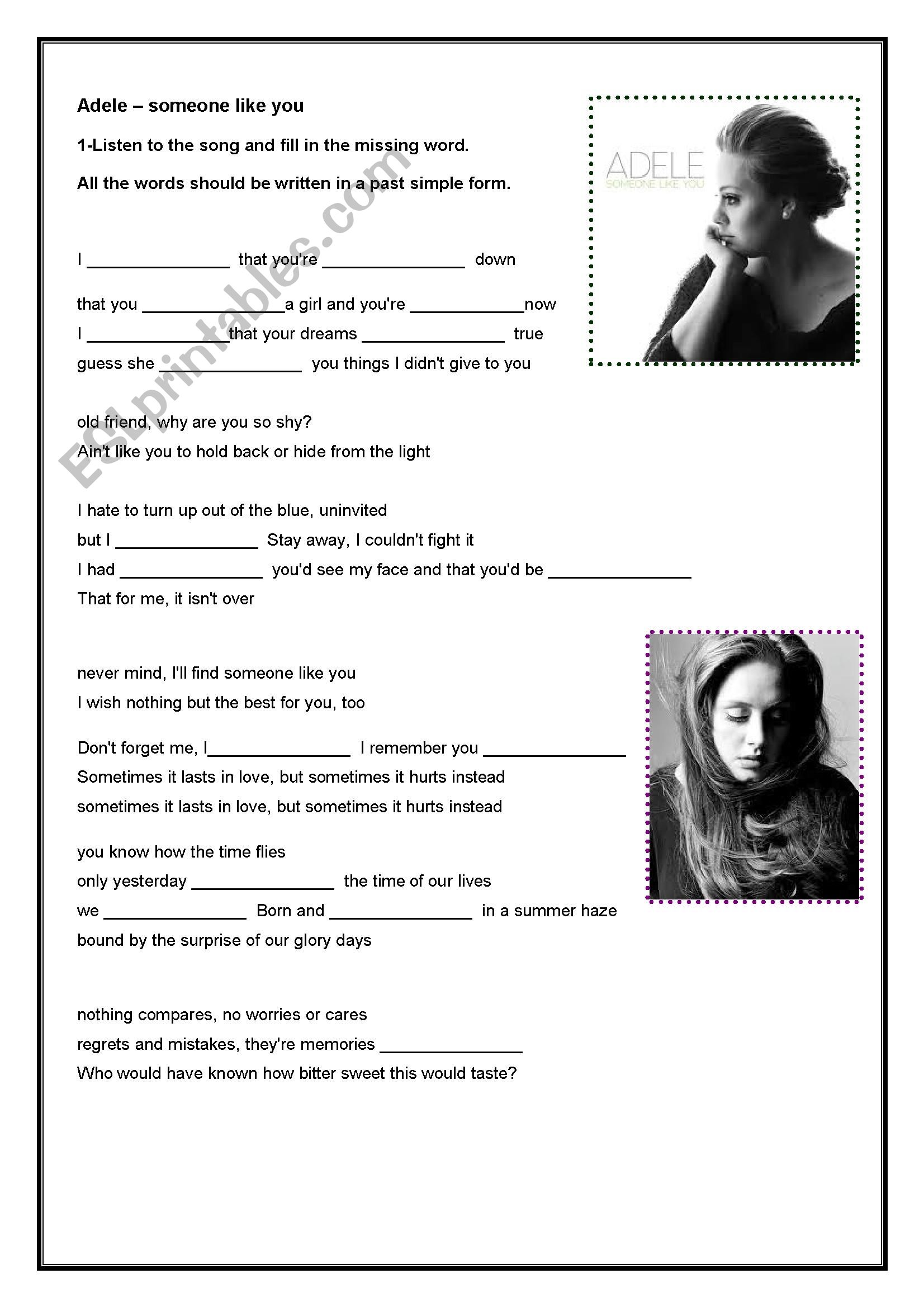 Adele Someone like you worksheet