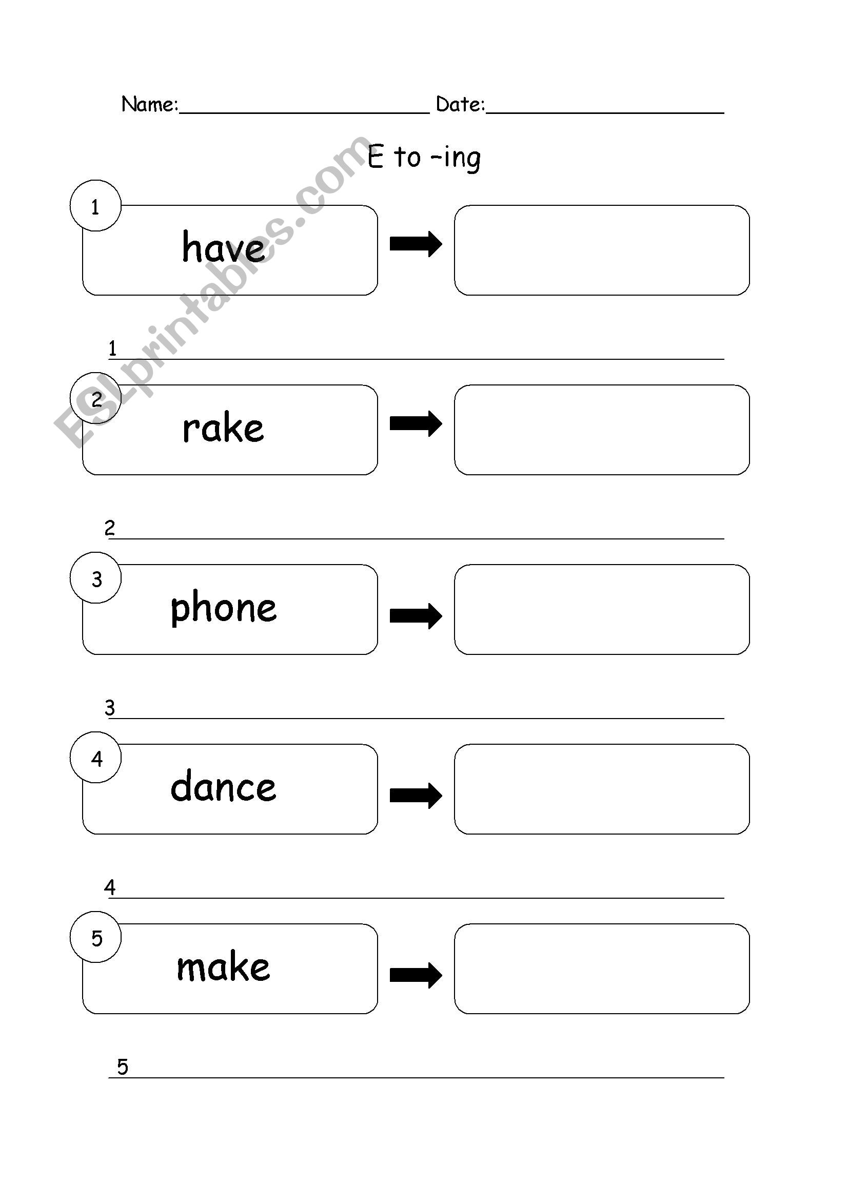 E to ING worksheet