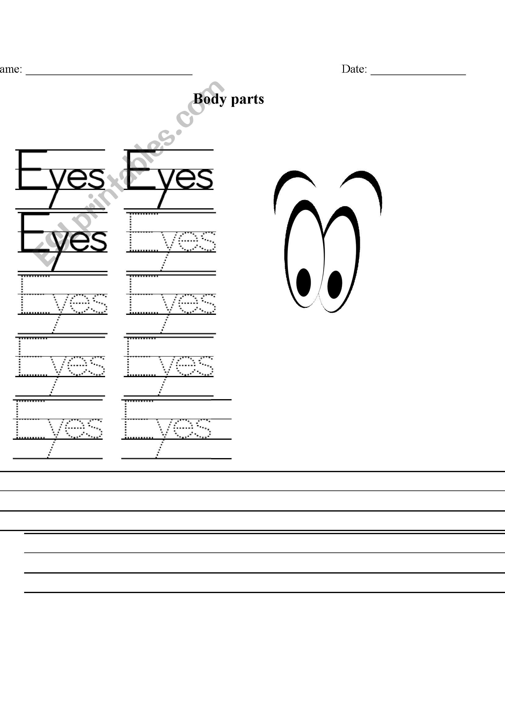 Body parts worksheet