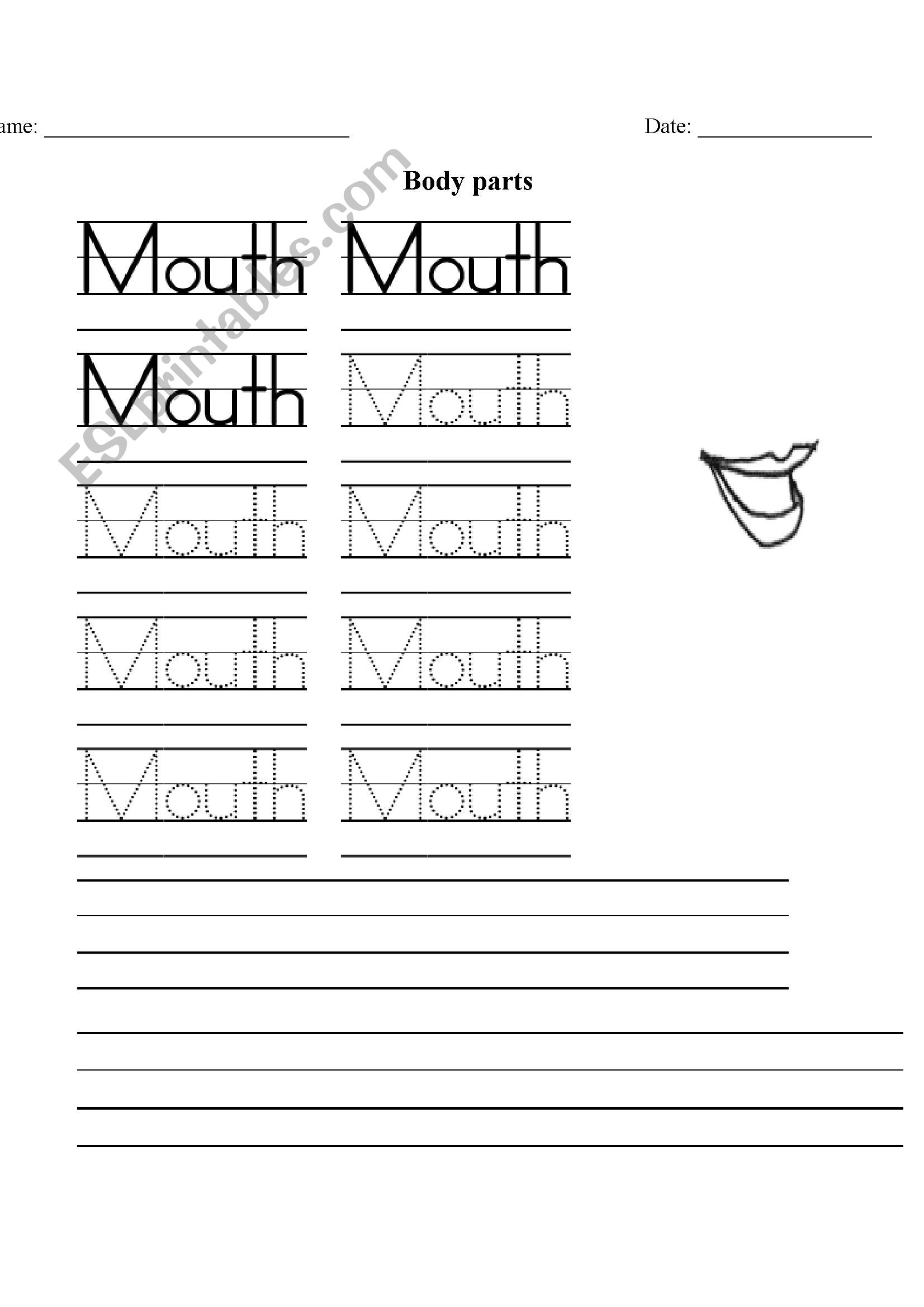 Body parts worksheet