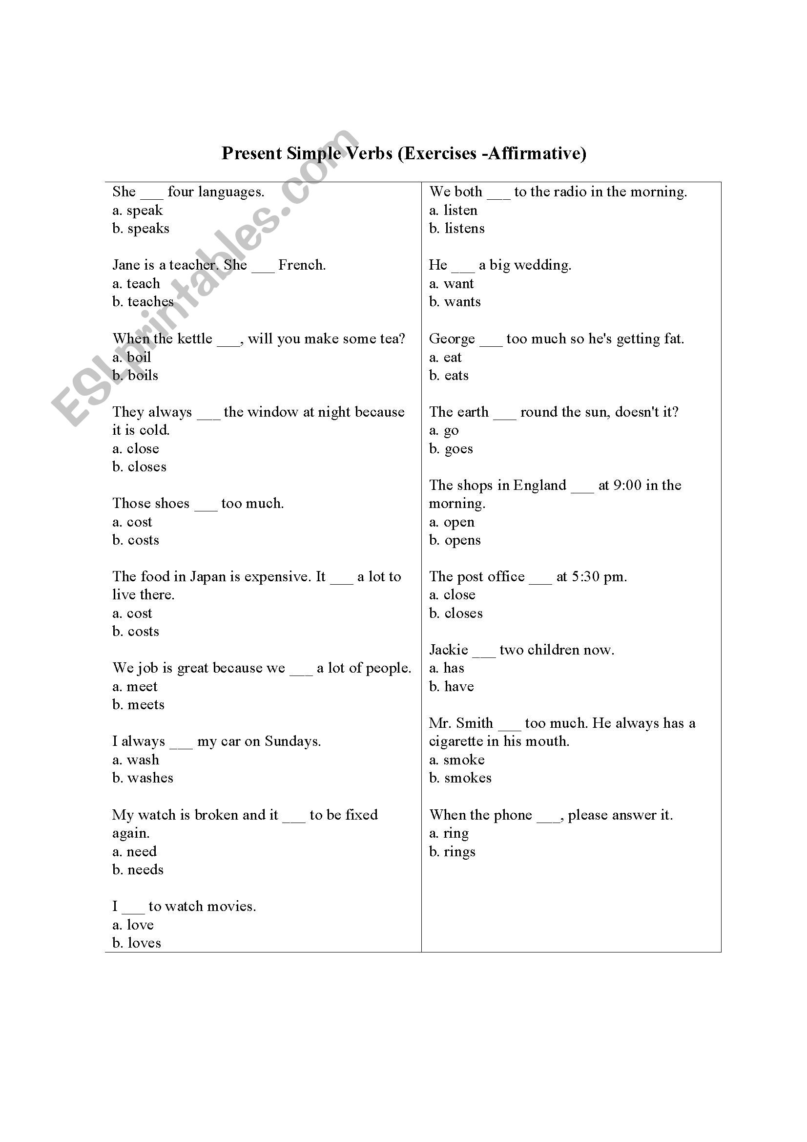 present simple worksheet