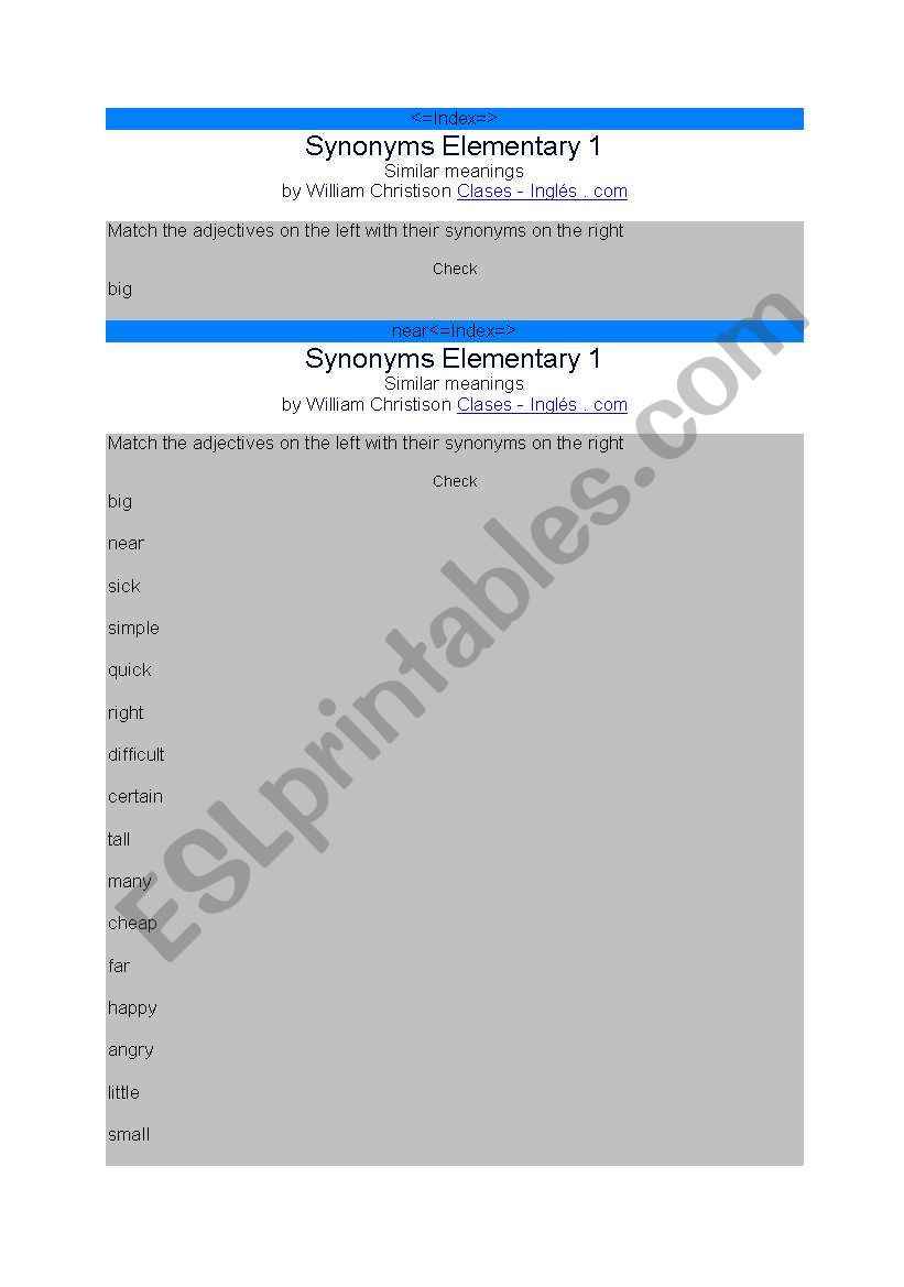 synonyms worksheet