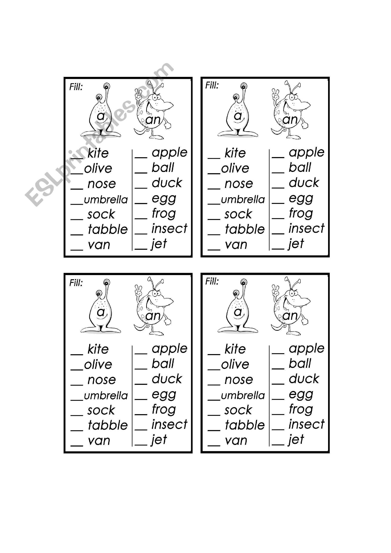 a and an worksheet