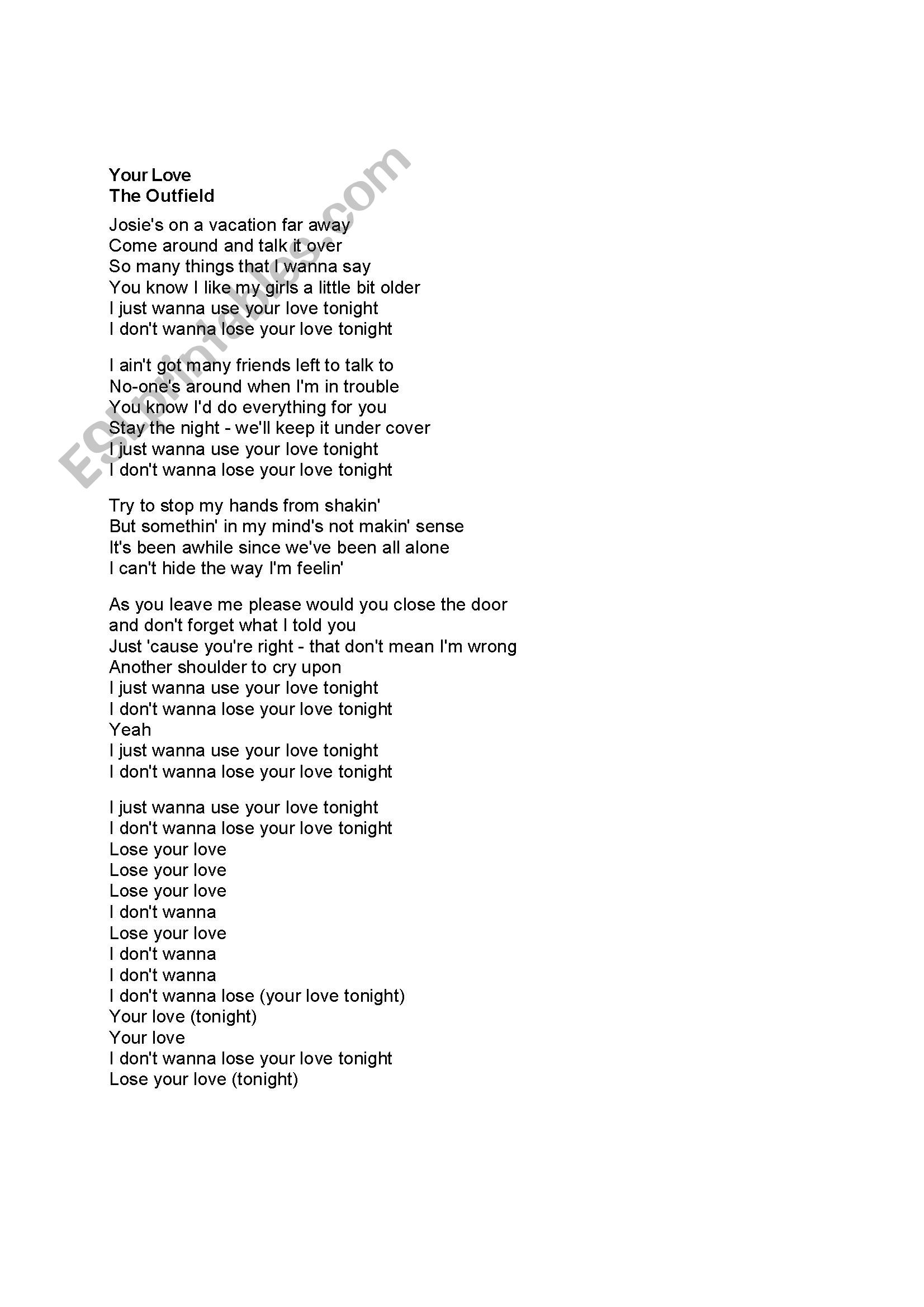 The Outfield – Your Love Lyrics