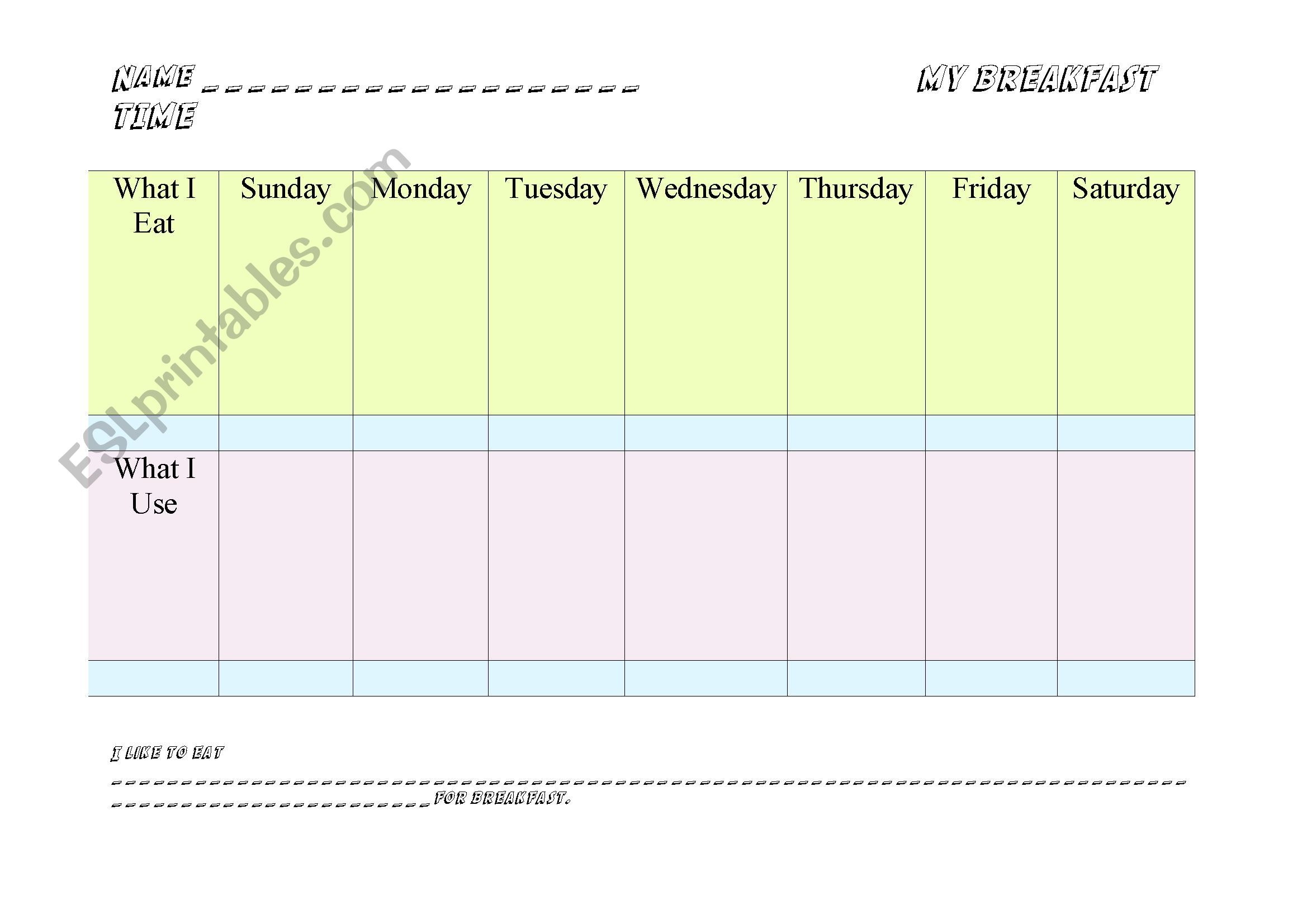 My Breakfast Time worksheet