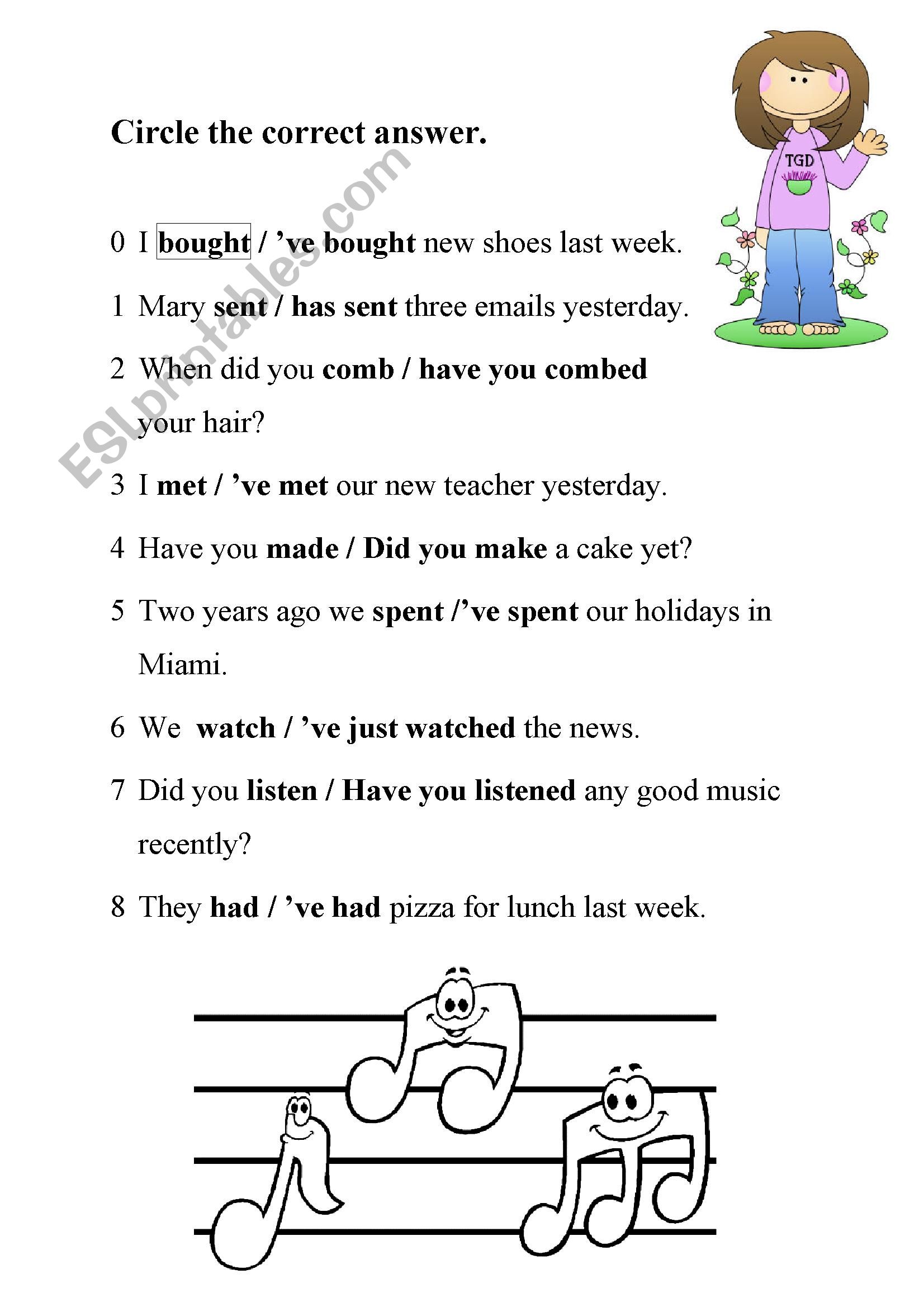 Past tense and Perfect Tense worksheet