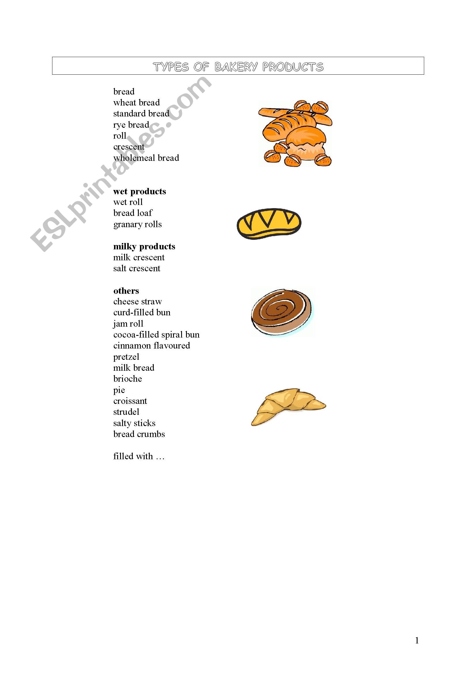 Bakery products worksheet