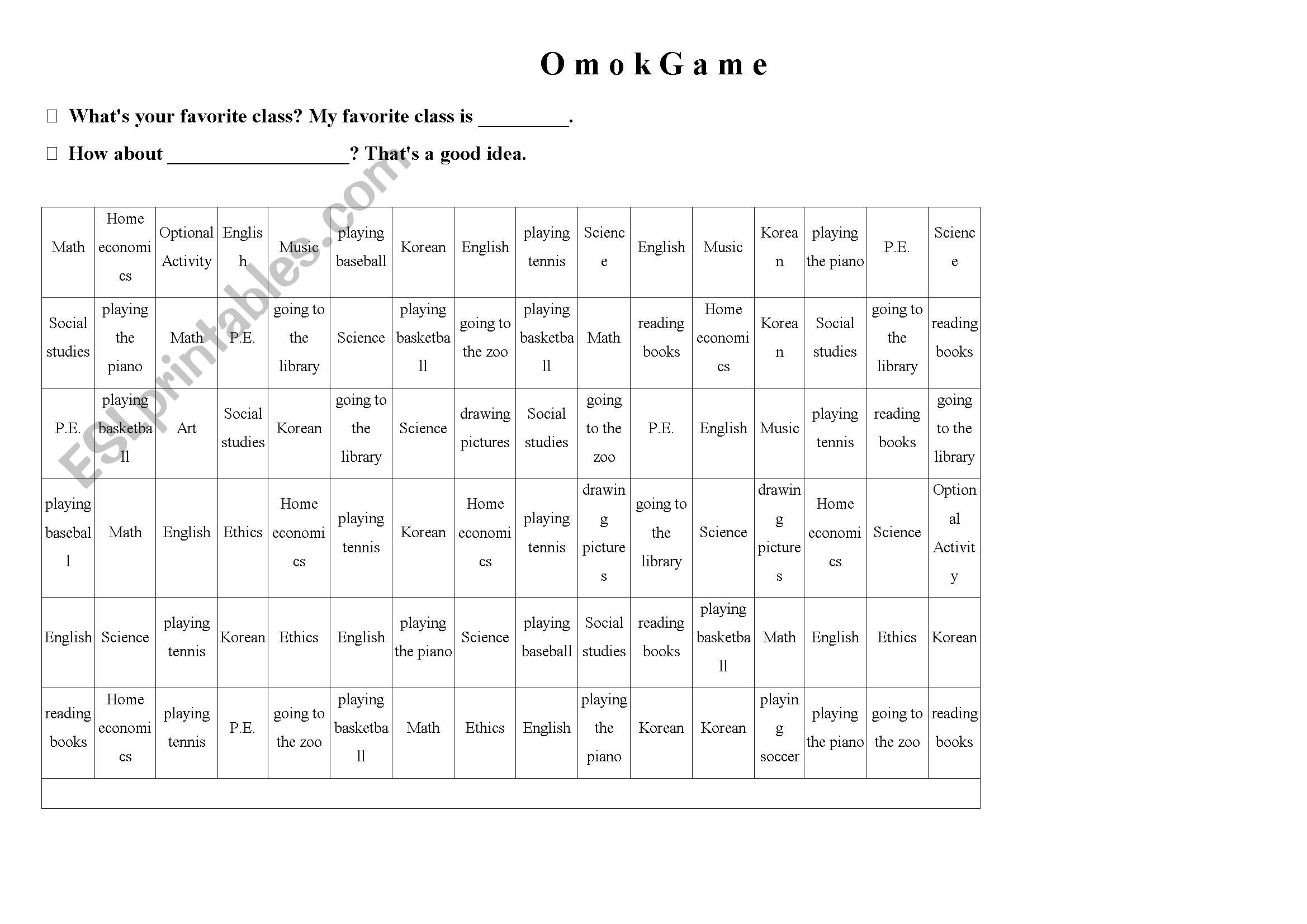 omokgame worksheet