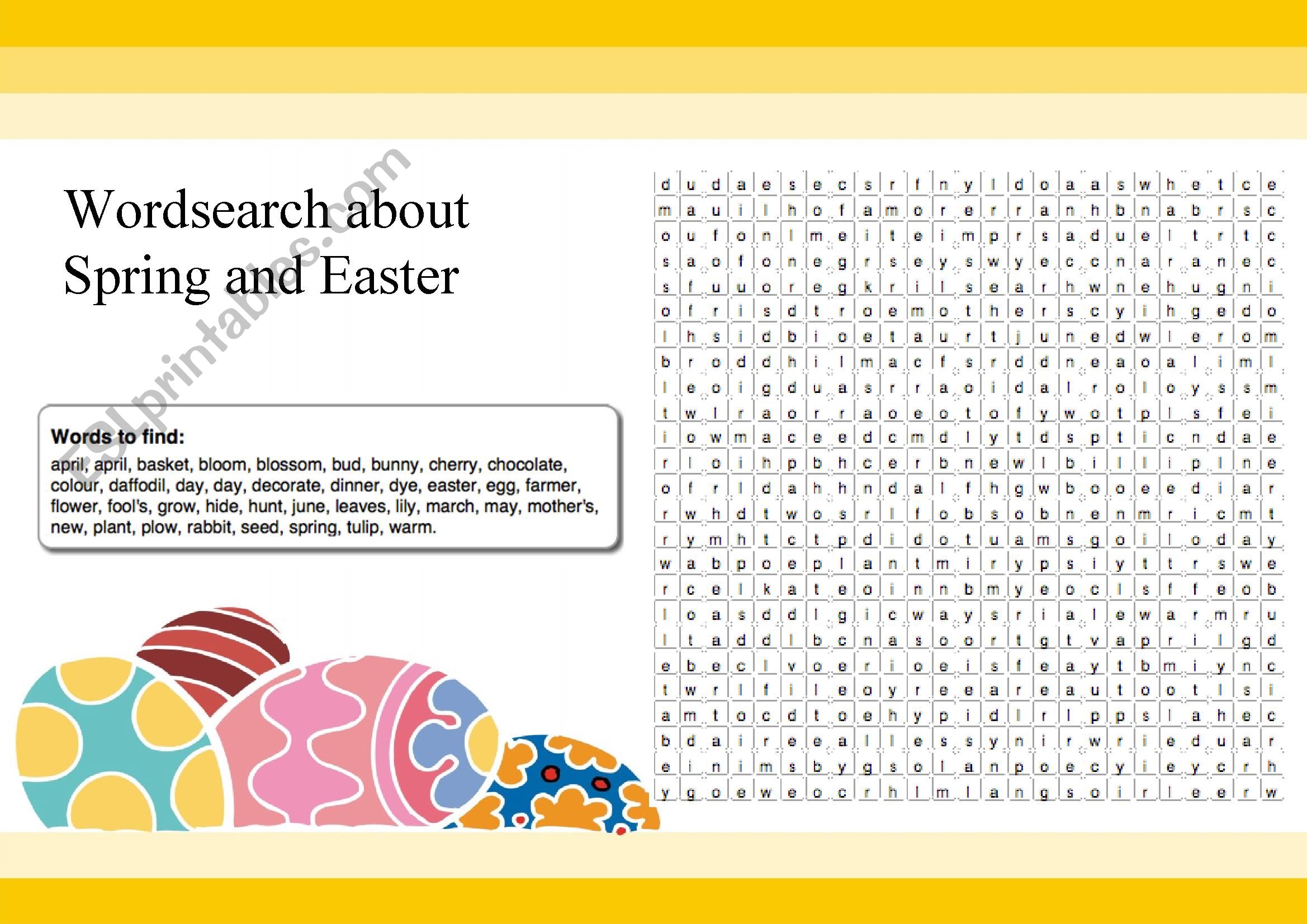 Spring and Easter Word search worksheet