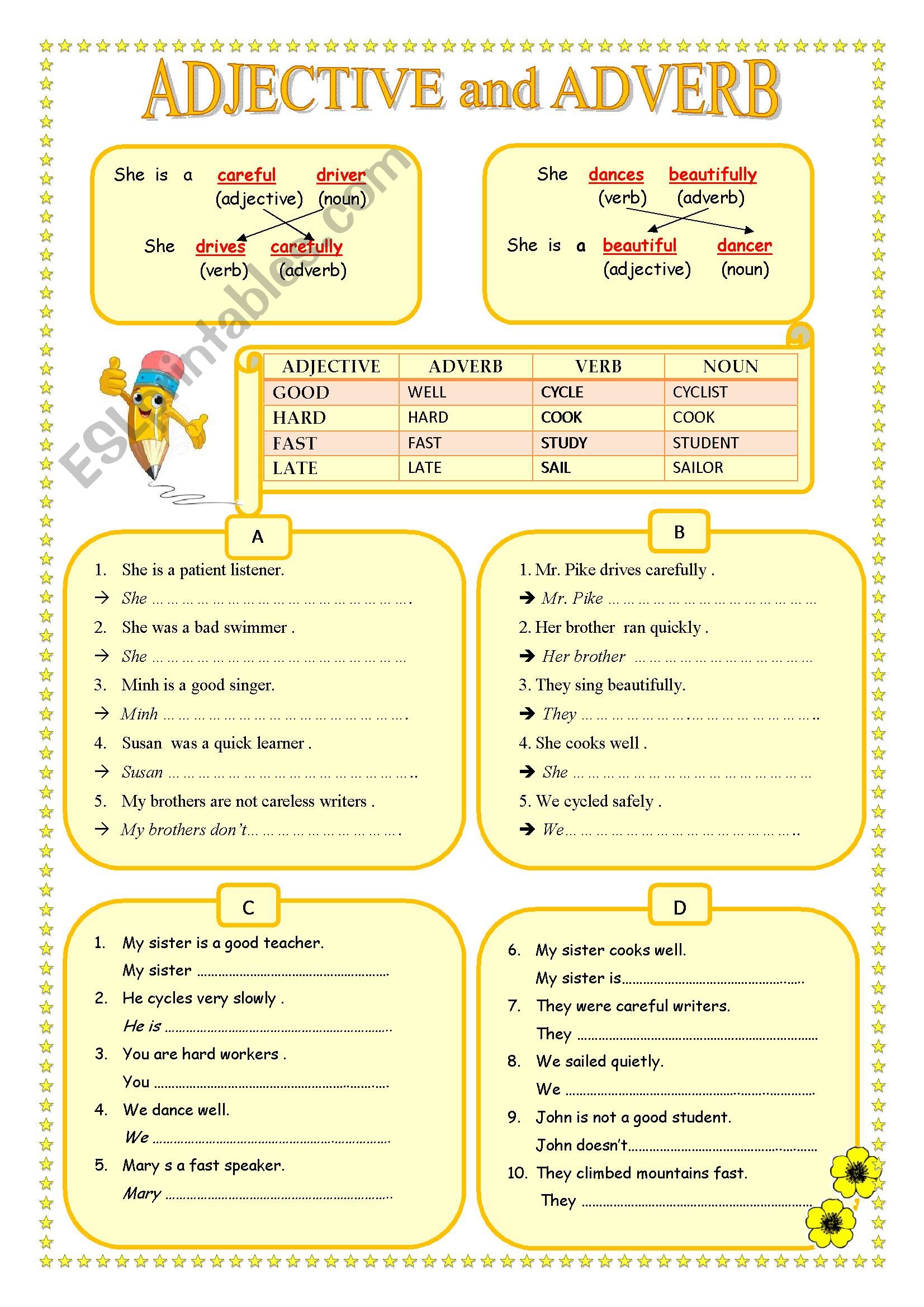 Free Printable Adjective And Adverb Worksheets