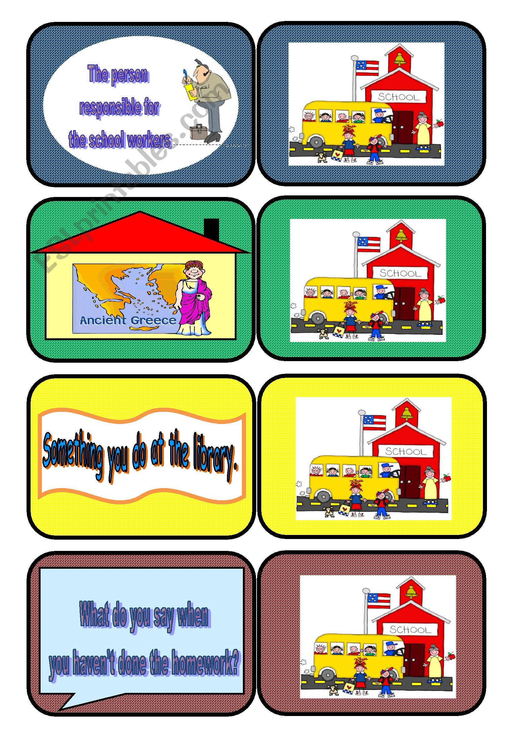 Dice BoardGame Cards 12 - School