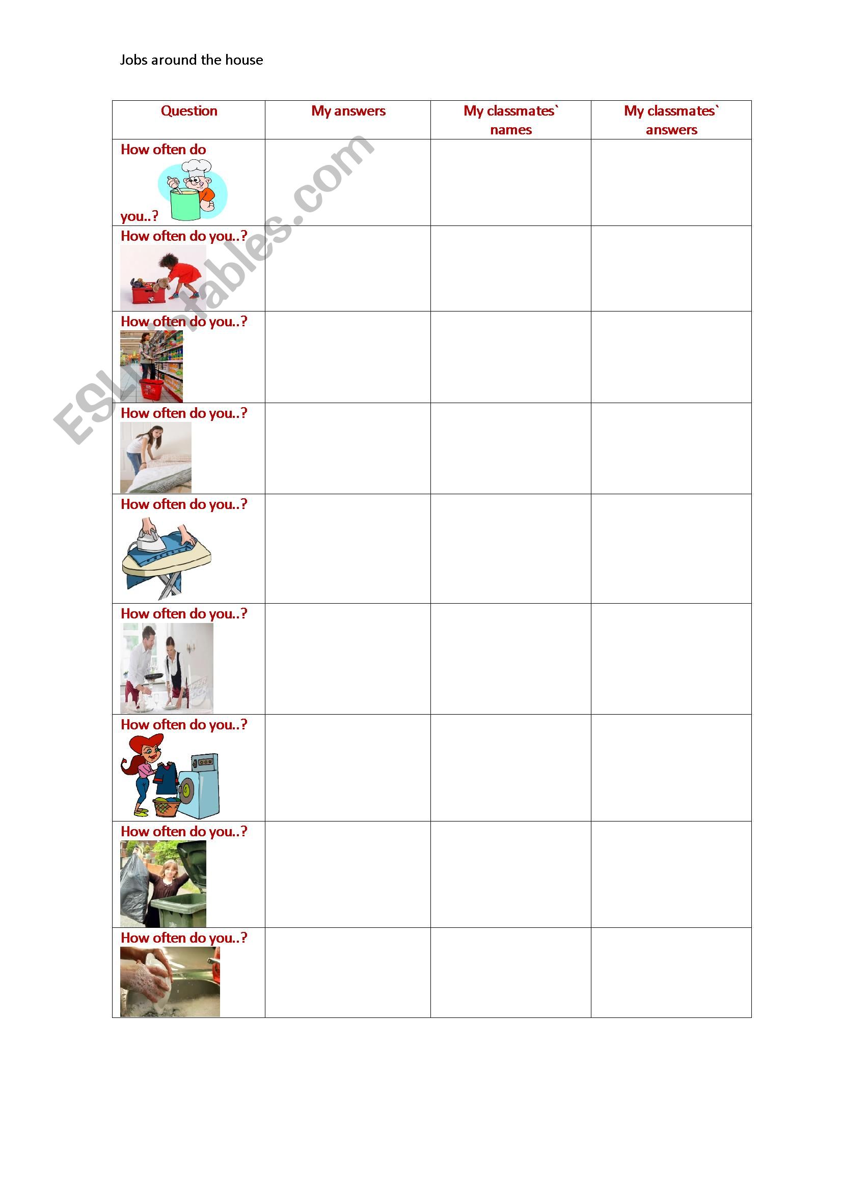 How often do you...? worksheet