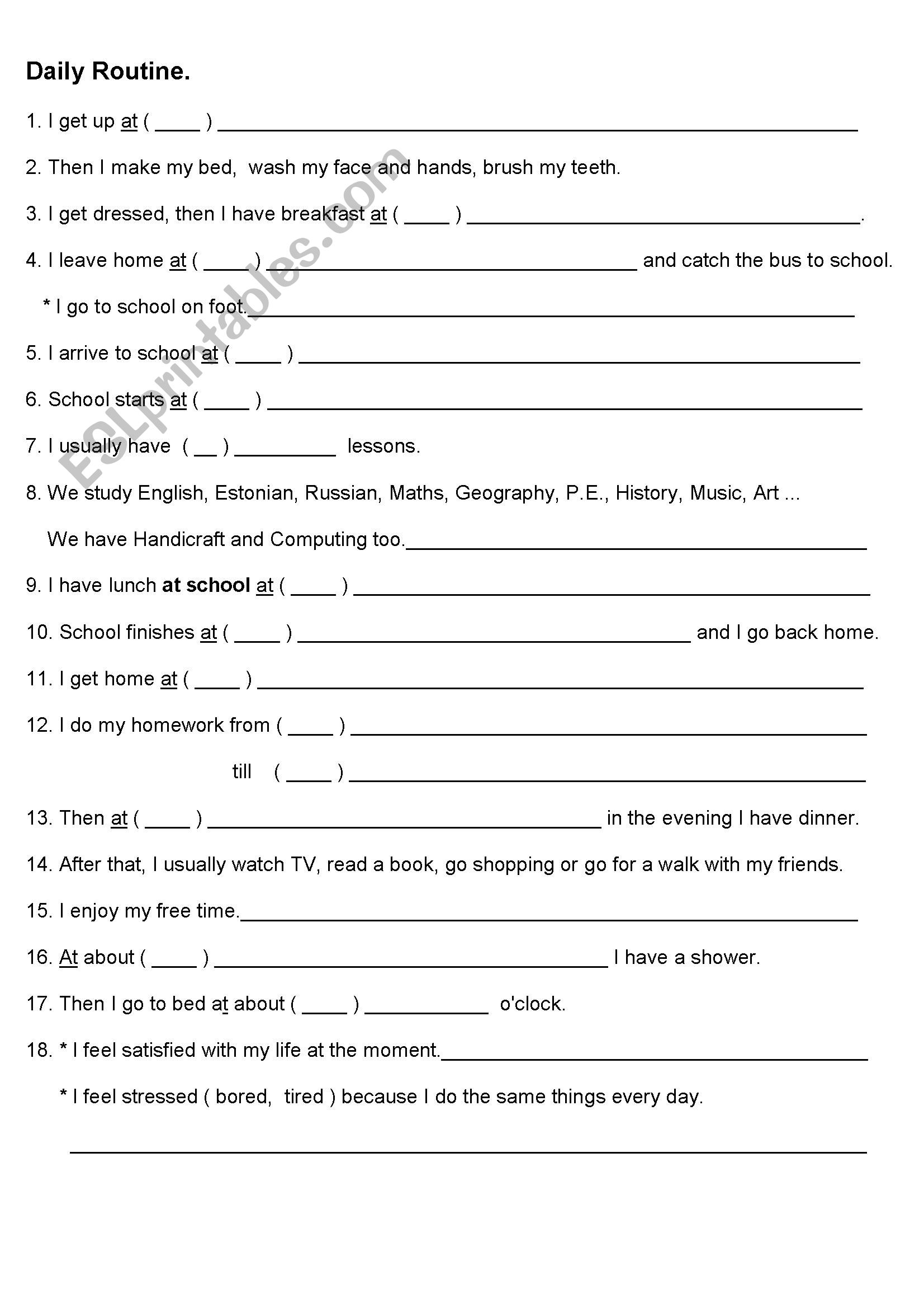 DAILY ROUTINE worksheet