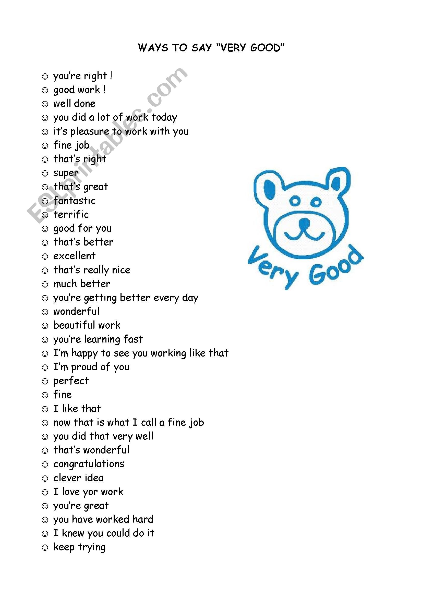 ways to say good worksheet