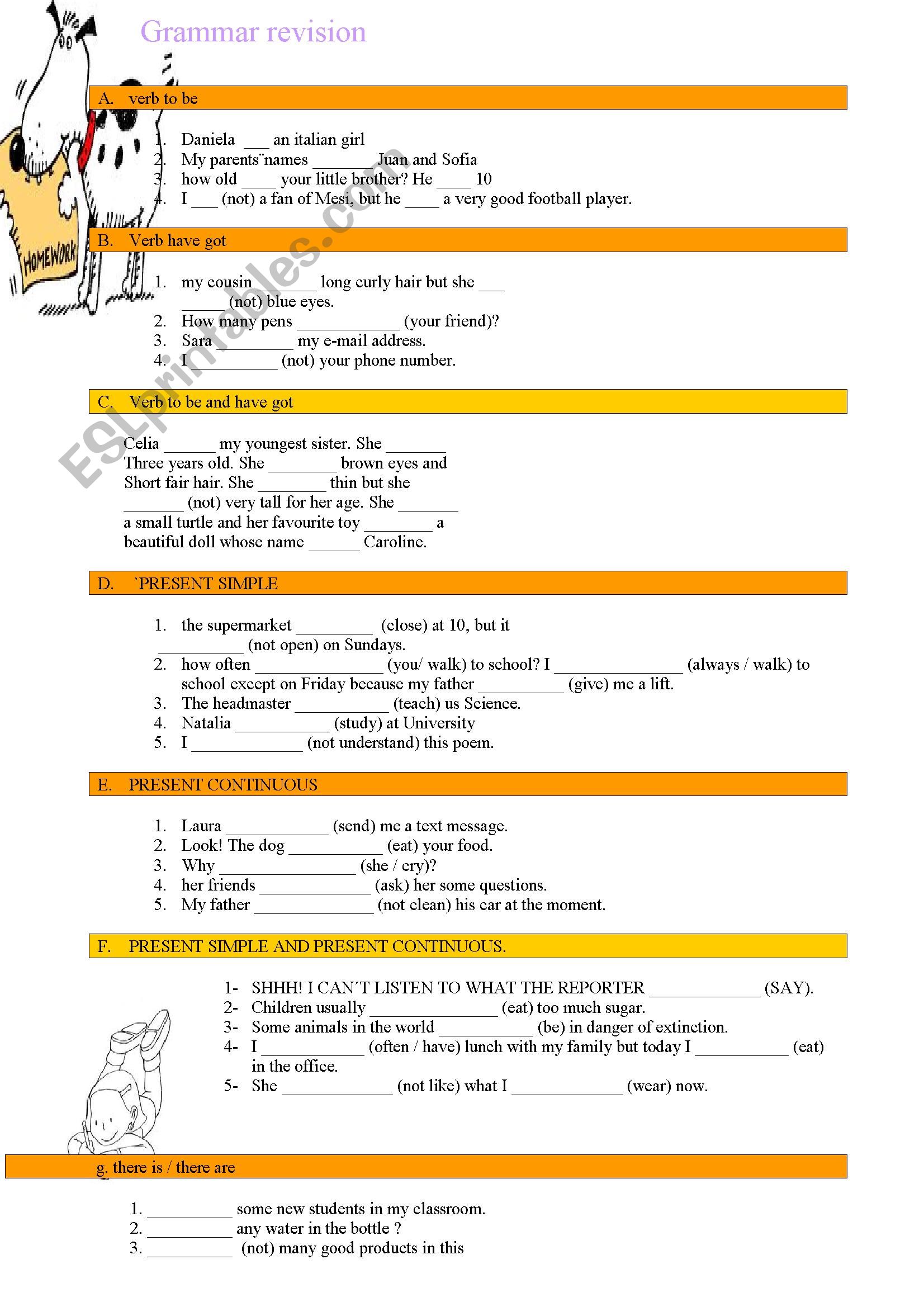 grammar revision worksheet