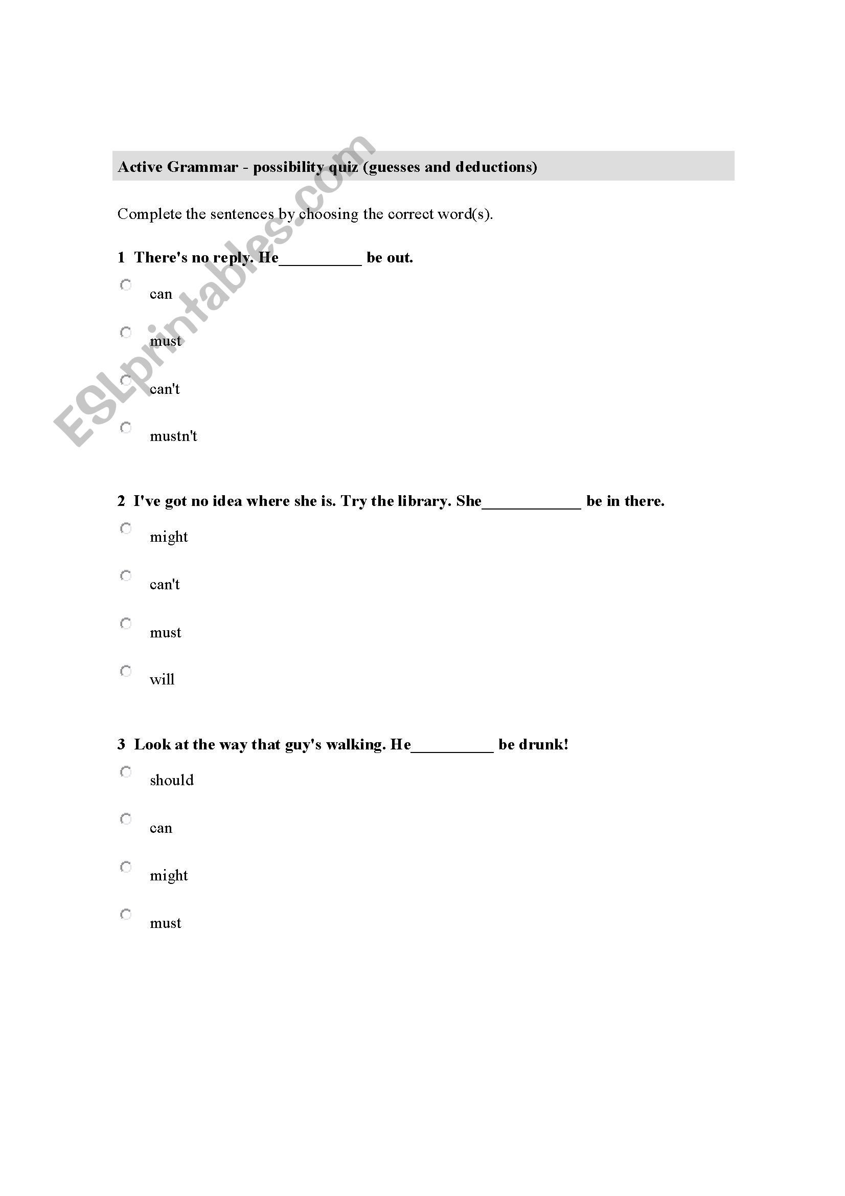 Deduction quiz worksheet