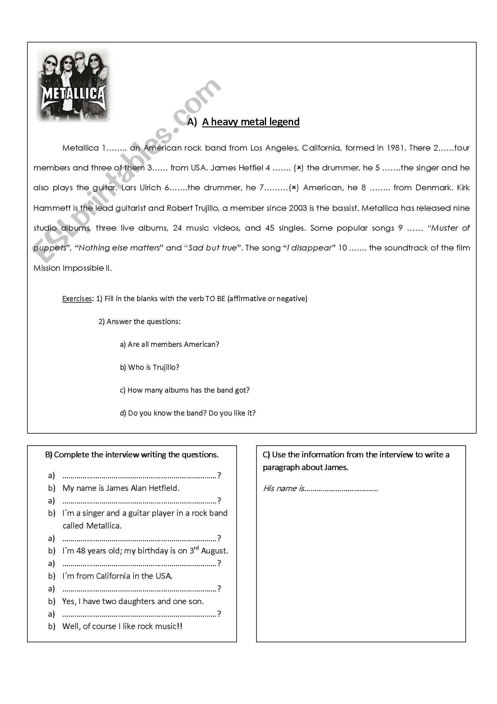 A heavy metal legend worksheet