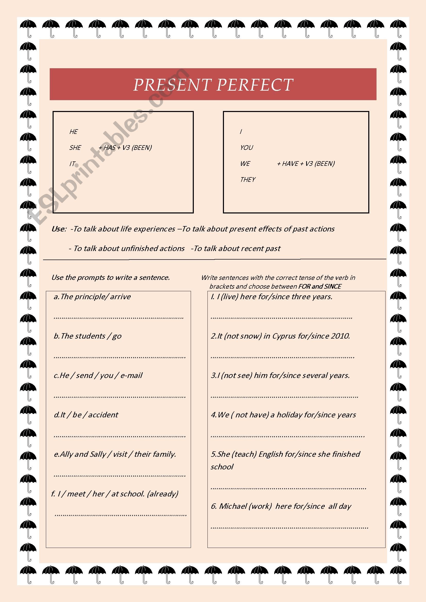 Present perfect  worksheet