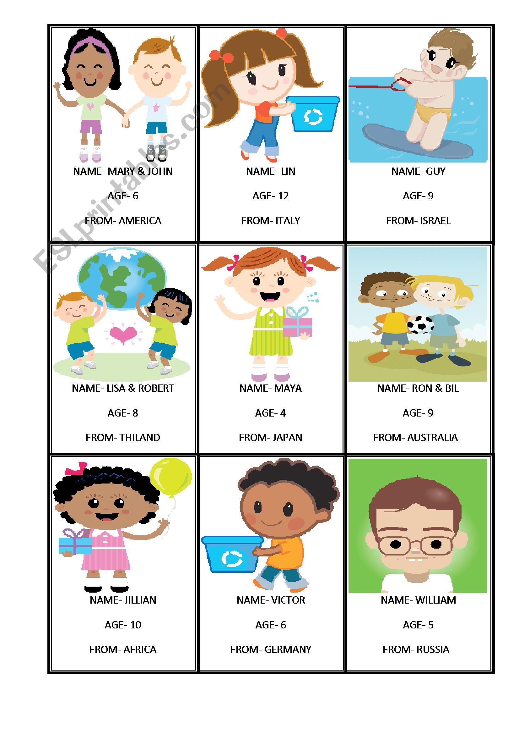 Speaking activity- name, age and country