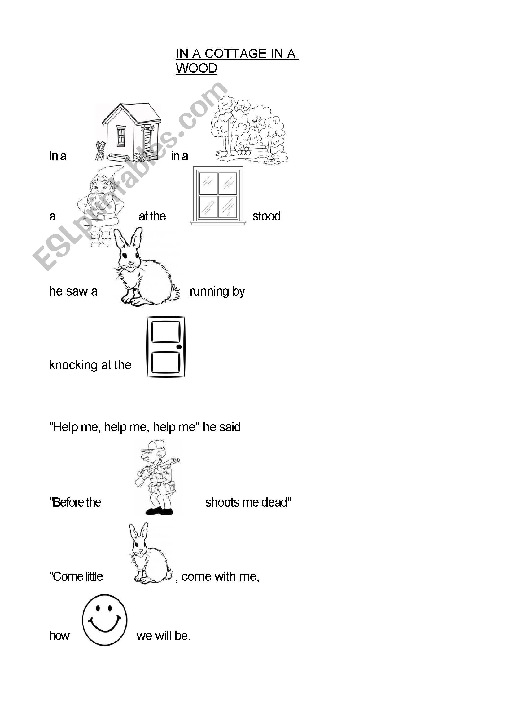 in a cottage in a wood worksheet