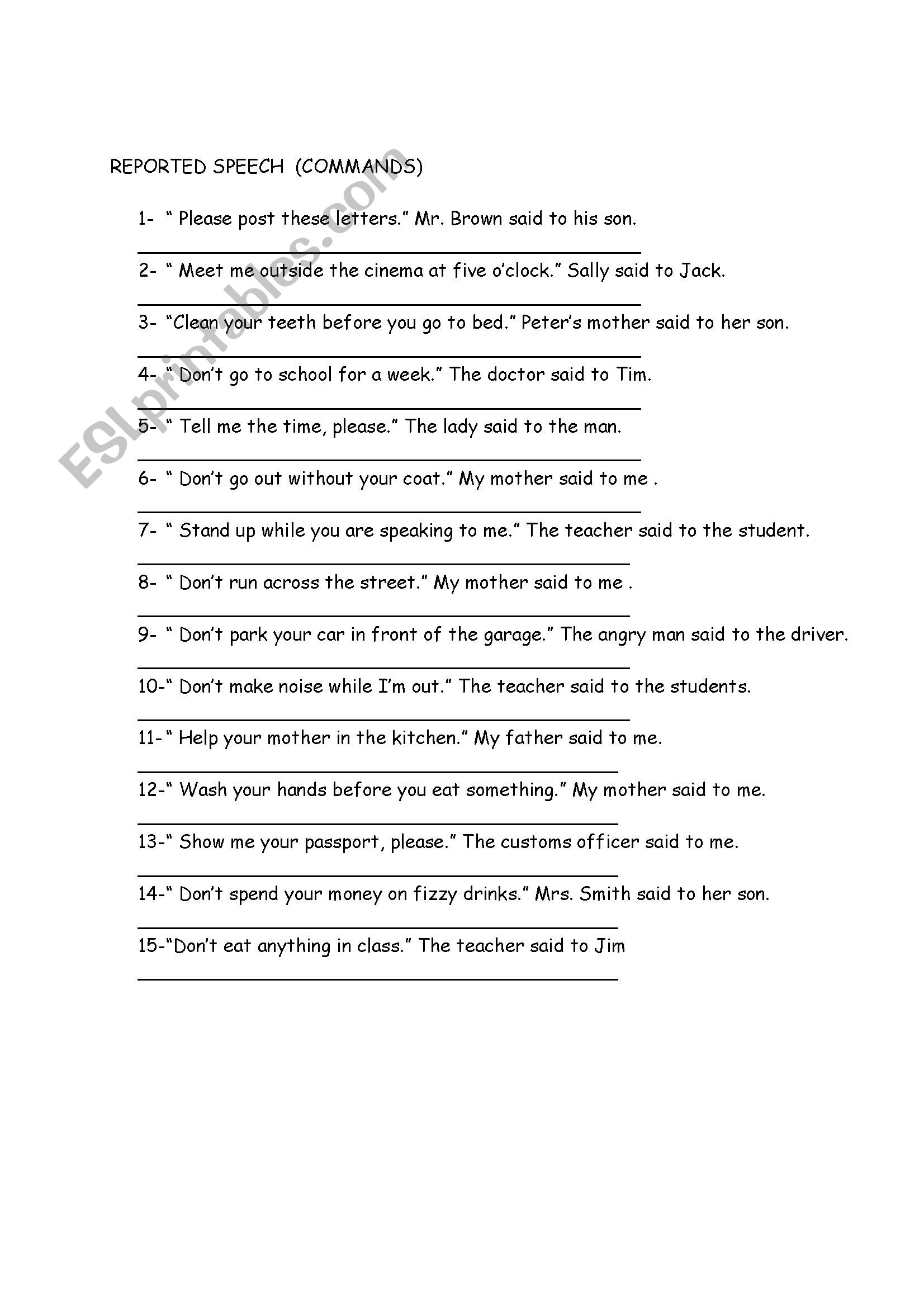 reported speech worksheet