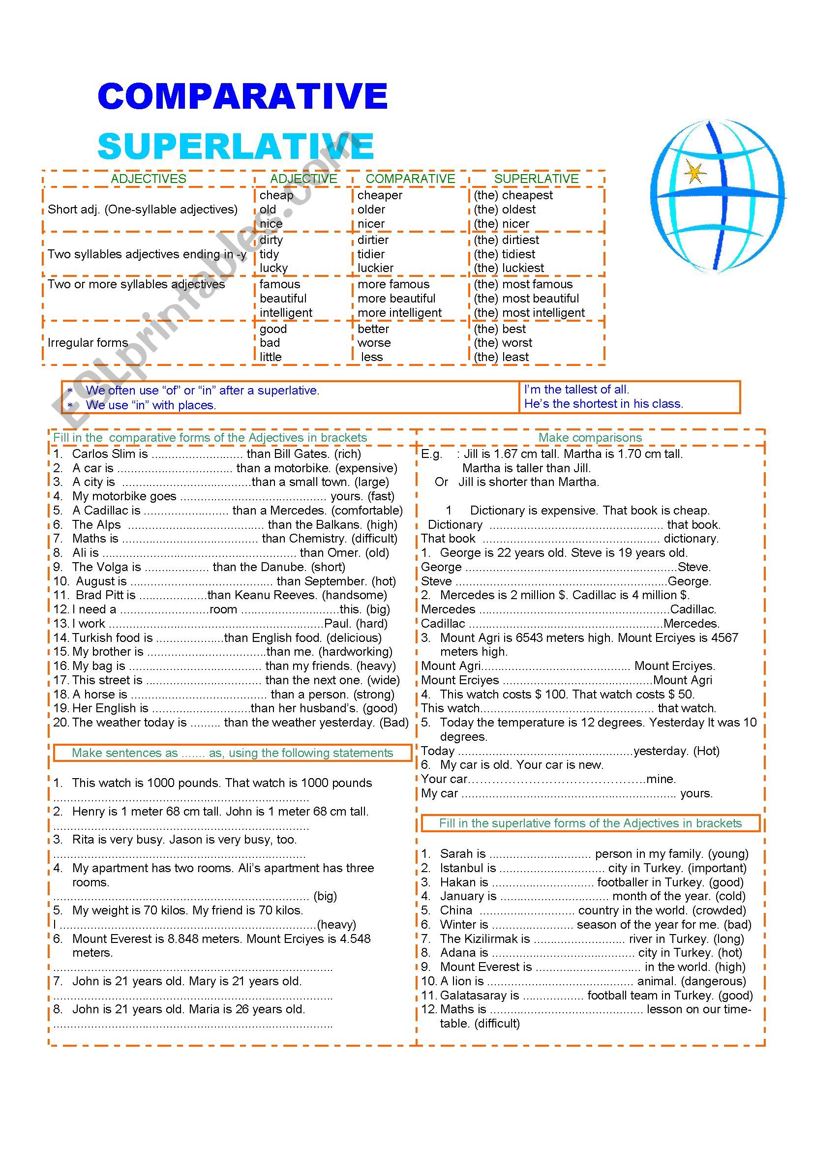 Comparative and Superlative worksheet