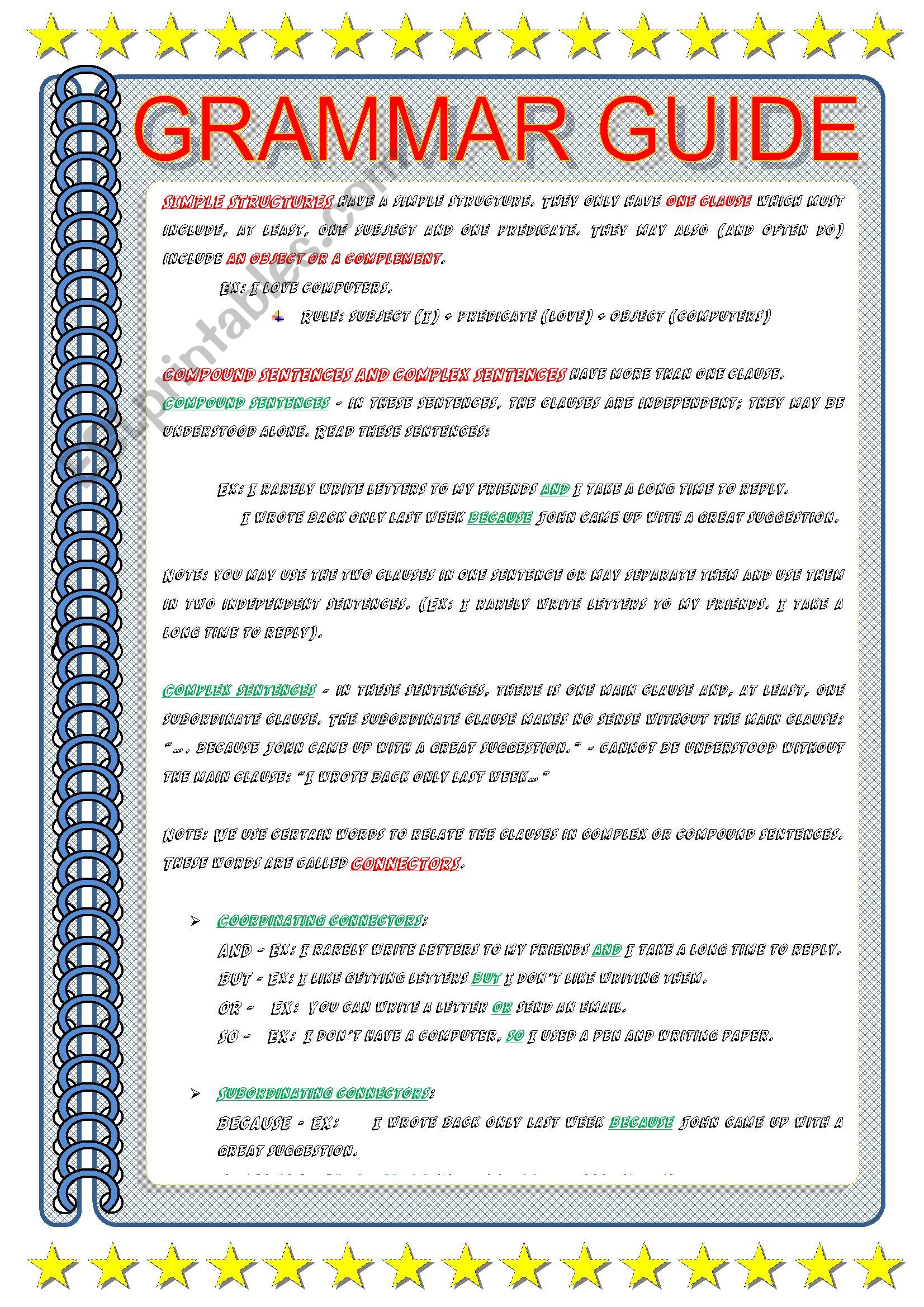 GRAMMAR GUIDE - LINKERS worksheet