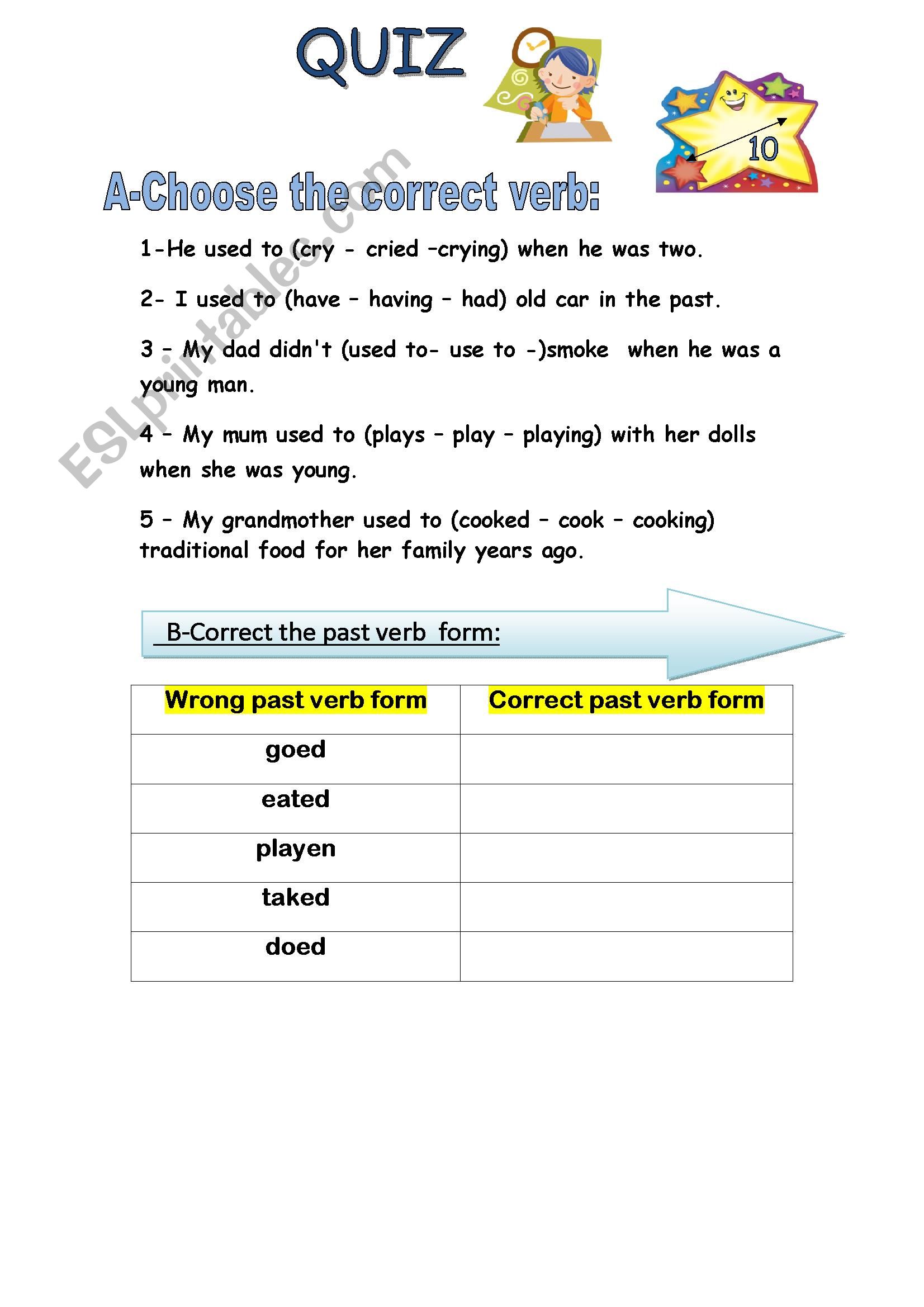 past simple quiz worksheet
